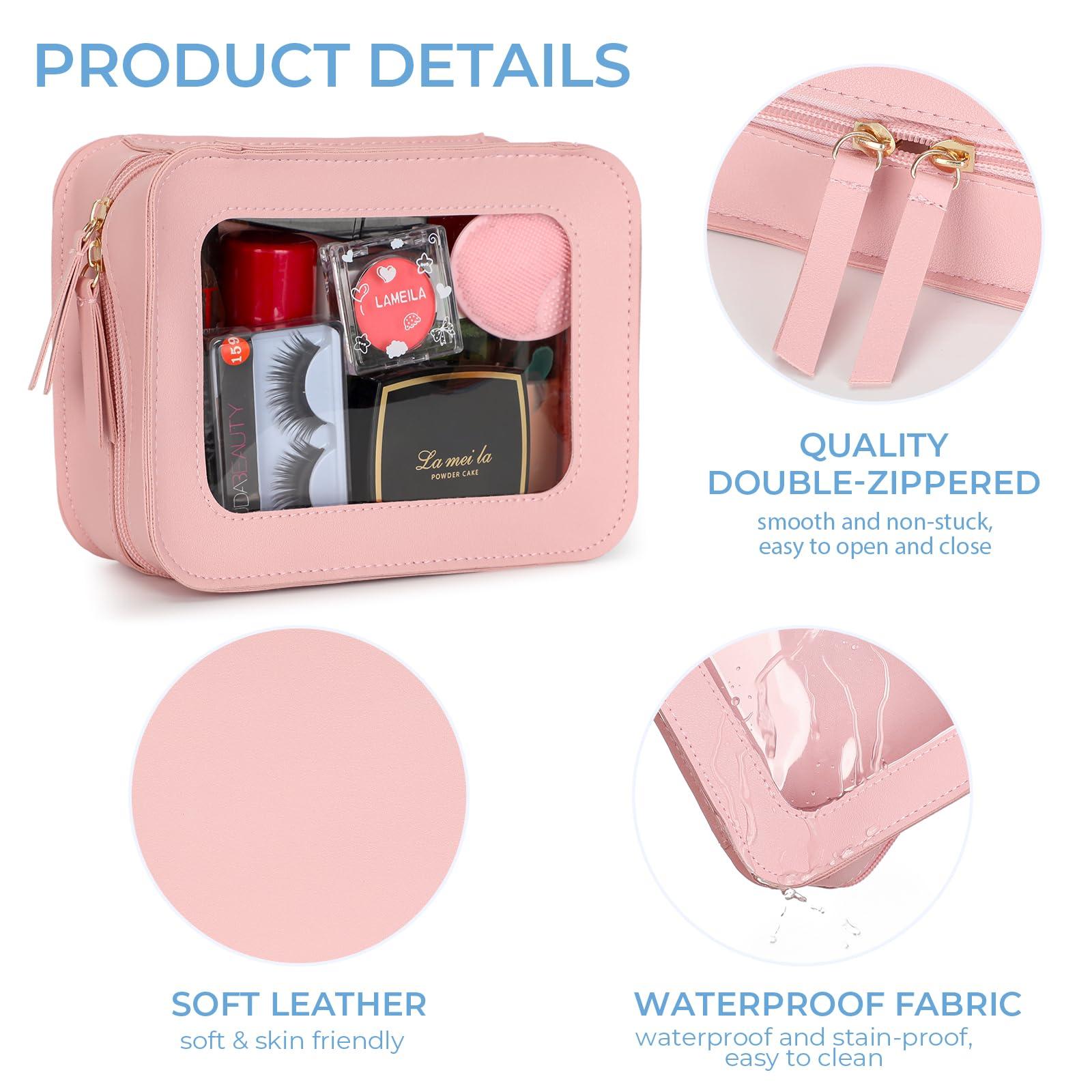 Aintmax Aintmax Clear Makeup Bags TSA Approved Toiletry Bag Waterproof Transparent Cosmetic Organizer Car Travel Leather Pouch for Women(Pink-M)