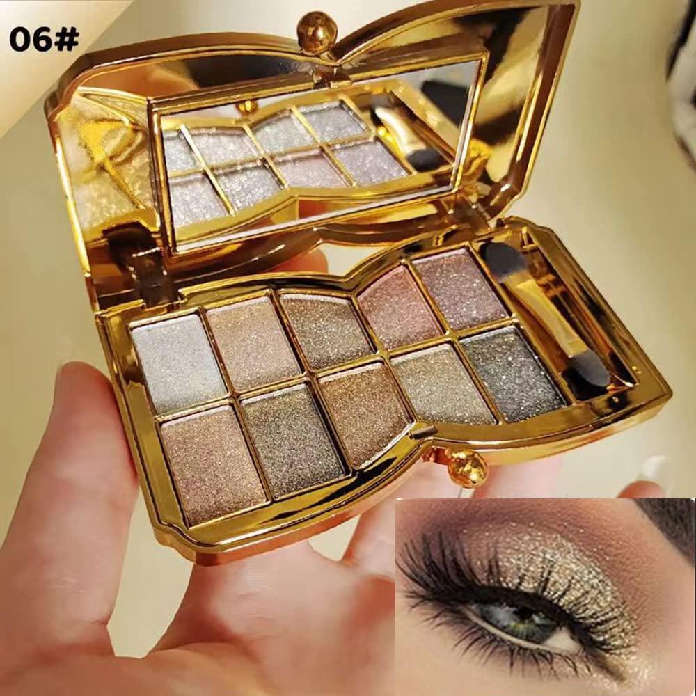 Impeccablery Glitter Eyeshadow Palette Makeup Set,10 Colors Shimmer Eyeshadow Palette Gold Eyeshadow Highly Pigmented Long Lasting Waterproof Sweatproof Professional Nude Eyeshadow Palette Make Up Palettes for Women Warm Natural Neutral Smokey Eye Eyeshadow Palet