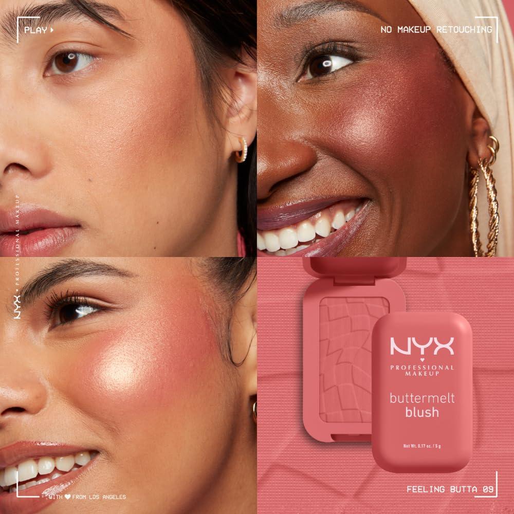 NYX PROFESSIONAL MAKEUP NYX PROFESSIONAL MAKEUP Buttermelt Powder Blush, Fade and Transfer-Resistant Blush, Up to 12HR Make Up Wear, Vegan Formula - Feeling Butta