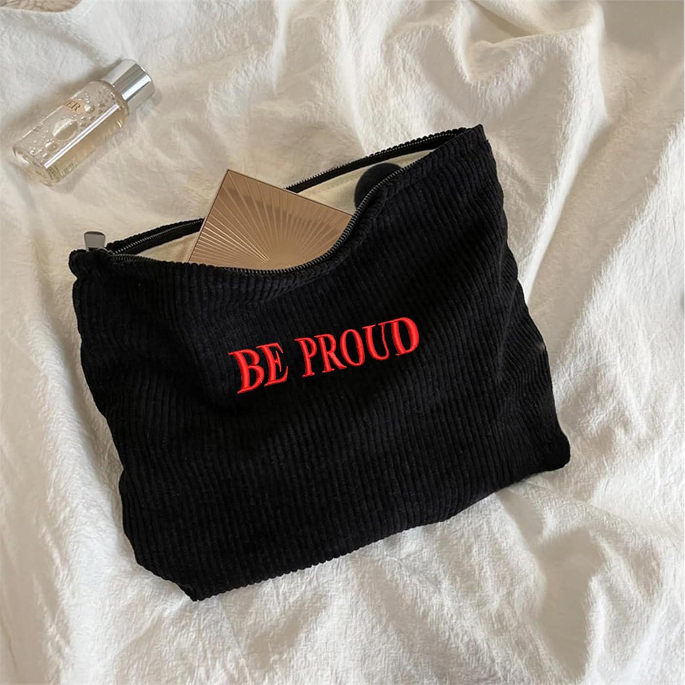 GOPHIE GOPHIE Personalised Corduroy Makeup Bag-Zippered Cosmetic Bag For Women Custom Embroidered Makeuo Pouch Organizer Gift for Her (6, Black)