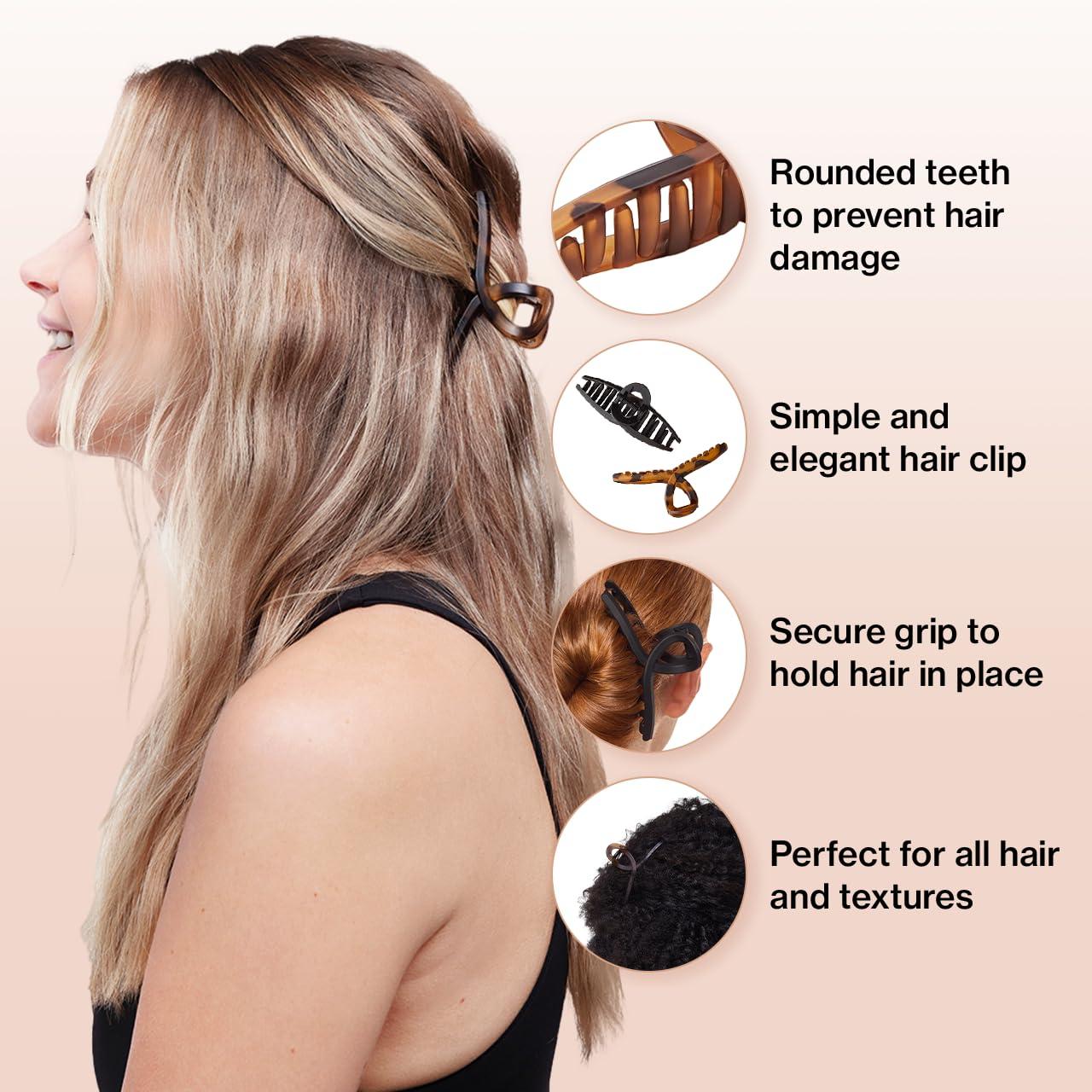 Kitsch Kitsch Large Hair Clips for Women - Jumbo Loop Hair Claw Clips for Thick Hair | Big Hair Clip & Claw Clip for Teen Girls | Stylish Banana Clip | Hair Styling Accessories (2pc Tortoise&Black)