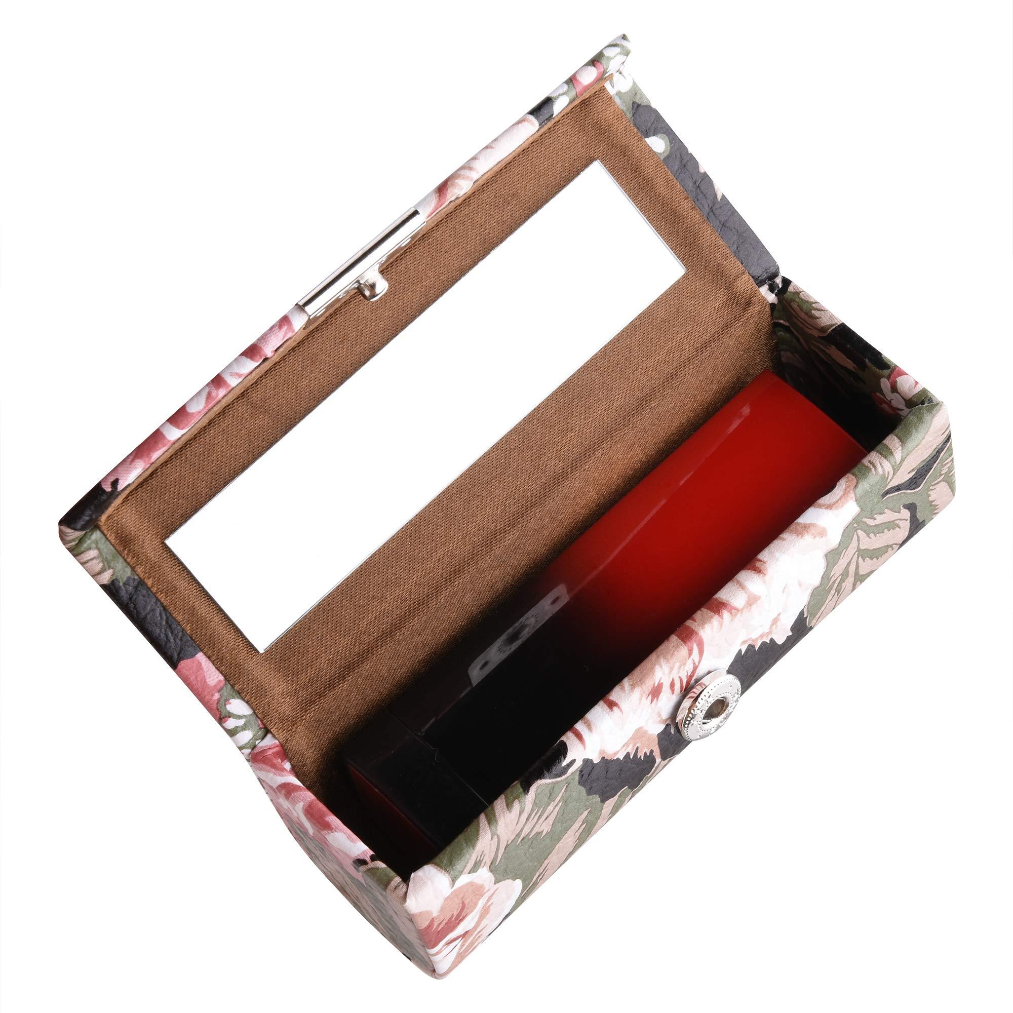 Beautyflier Beautyflier Women’s Soft Leather Lipstick Case Holder with Mirror Rectanglet Makeup Travel Cases for Purse Lipstick Holder (Black Flower)