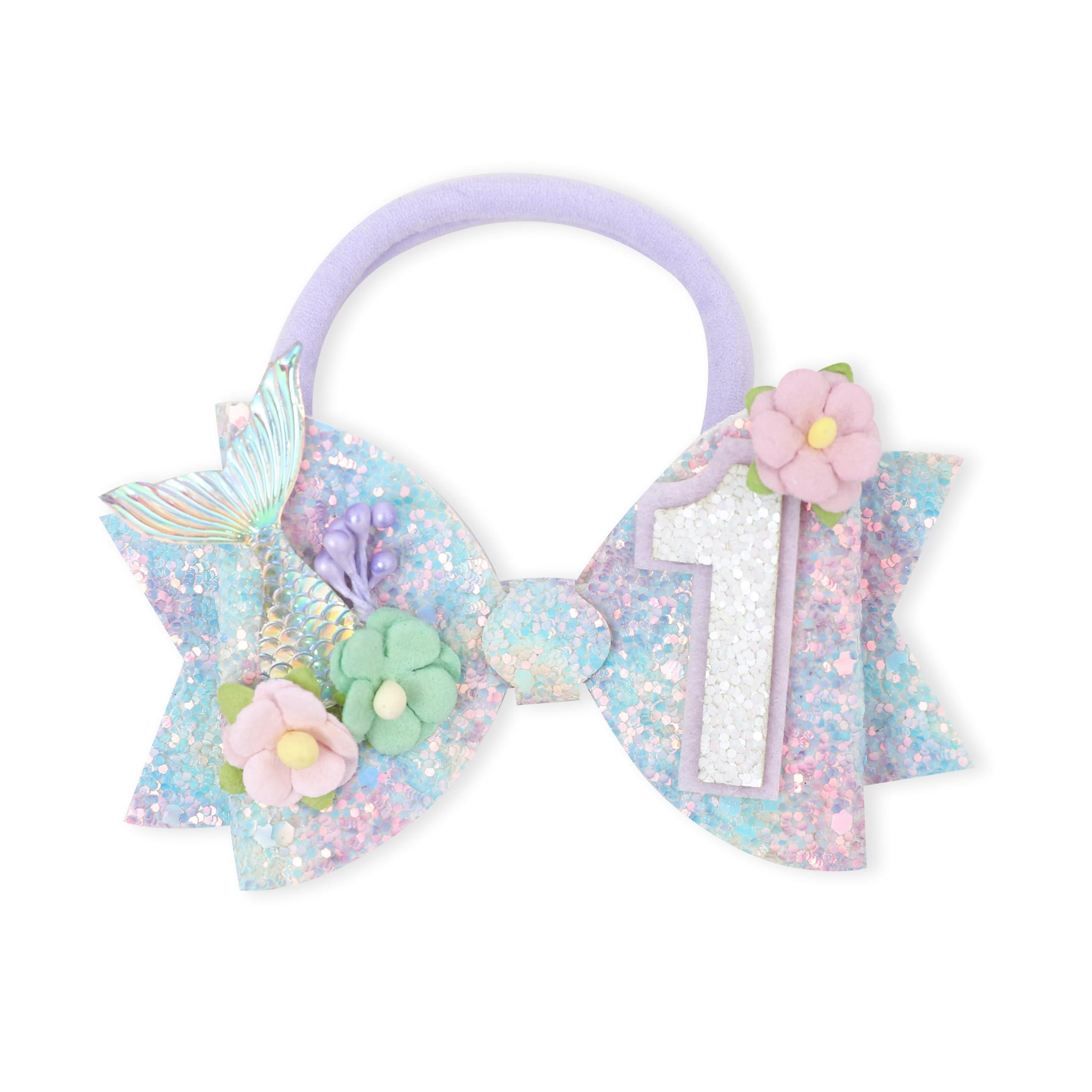Jissoo Mermaid Birthday Hair Bow - Mermaid Birthday Decoration Hair Clips,Mermaid Hair Bow,Mermaid Bow For Girls,Cake Smash Prop ((1st))