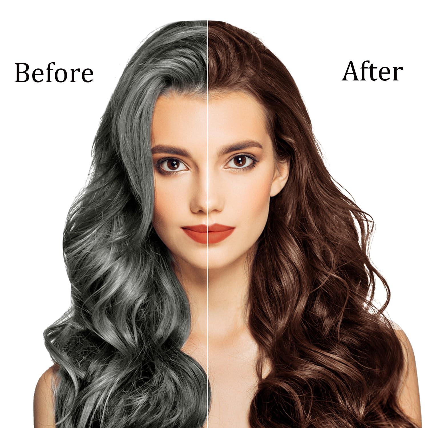 Farndu Brown Hair Dye Shampoo for Women Men, 100% Gray Hair Coverage, Natural Herbal Ingredients