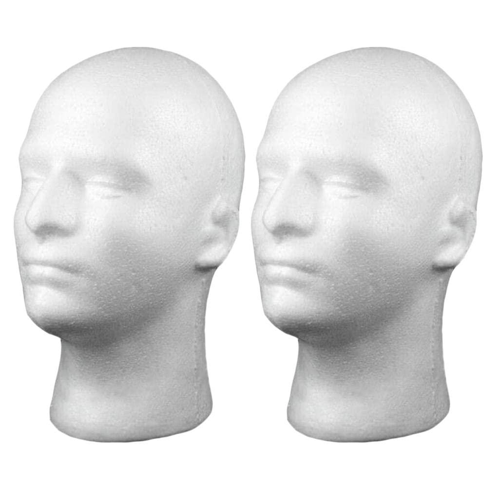 CarpNettore Male Foam Head Mannequin - Styrofoam Head Display Wig Stands for Wigs Hats Halloween Decoration (White, 2pcs)