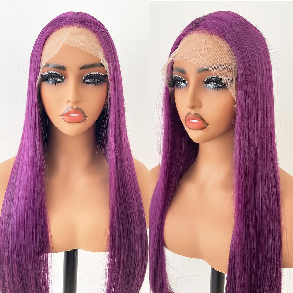 JHXAYW JHXAYW Purple Synthetic Lace Front Wig For Woman Wear And Go Glueless Wig Pre Plucked HD Transparent Lace Wig