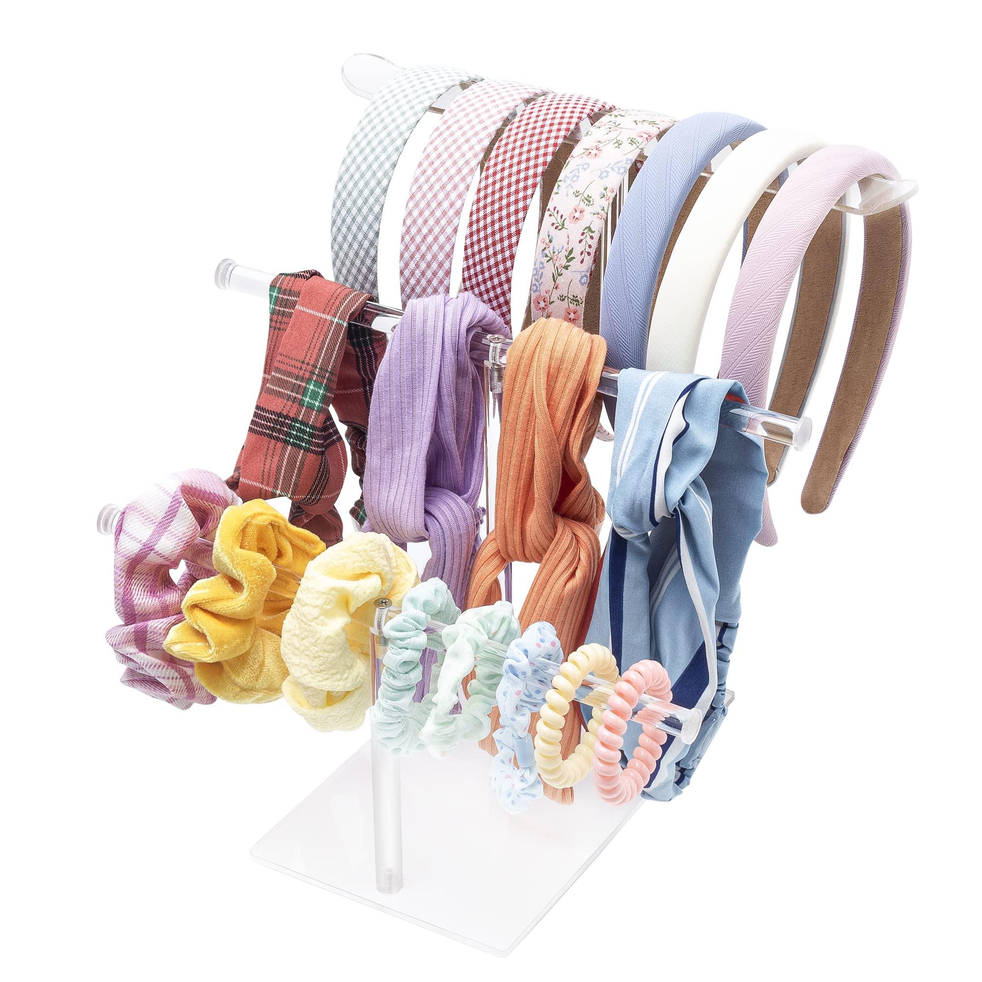 SMUK Acrylic Headband Holder Organizer Storage, 3-Tier Clear Scrunchie Holder Stand Hair Accessories Organizer Hair Tie Display Headband Stand for Women and Girls
