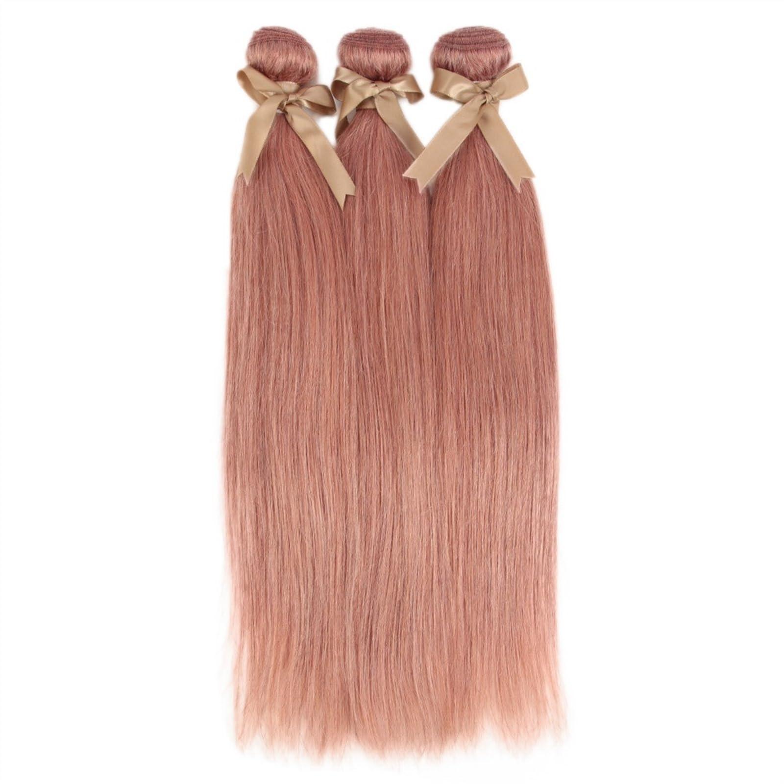 CFGH6FDF Bundles Brazilian Straight Hair Bundles 100% Human Hair Weave Rose Gold Pink Color Remy Hair 3 Bundles Hair Weft(14 14 14)