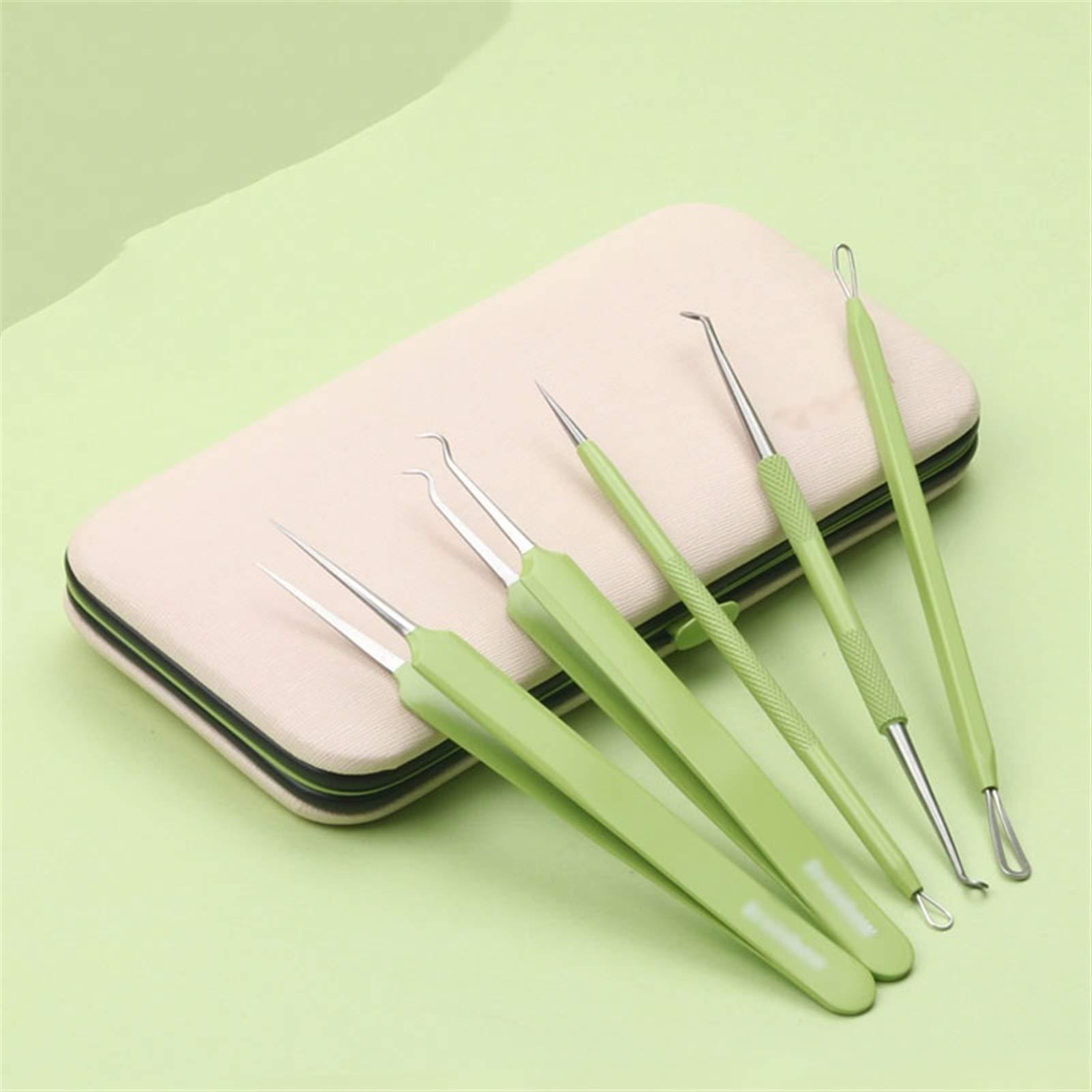 XINGTUO Pimple Popper Tool Kit 5PCS Blackhead Remover Kit Pimple Comedone Extractor Tool Set Treatment for Blemish, Zit, Acne Whitehead Tweezers Kit with 5X Magnifying Mirror Blackhead Remover Tools