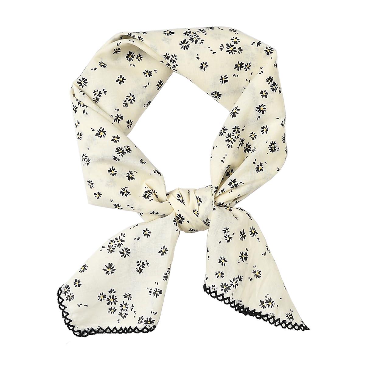 Pemilosci Pemilosci Large Cotton Bandana Headband, Head Wrap, Protective Coverage, Hair Neck Scarf for Women 28 x 28 inch (S32-Dot Floral - White