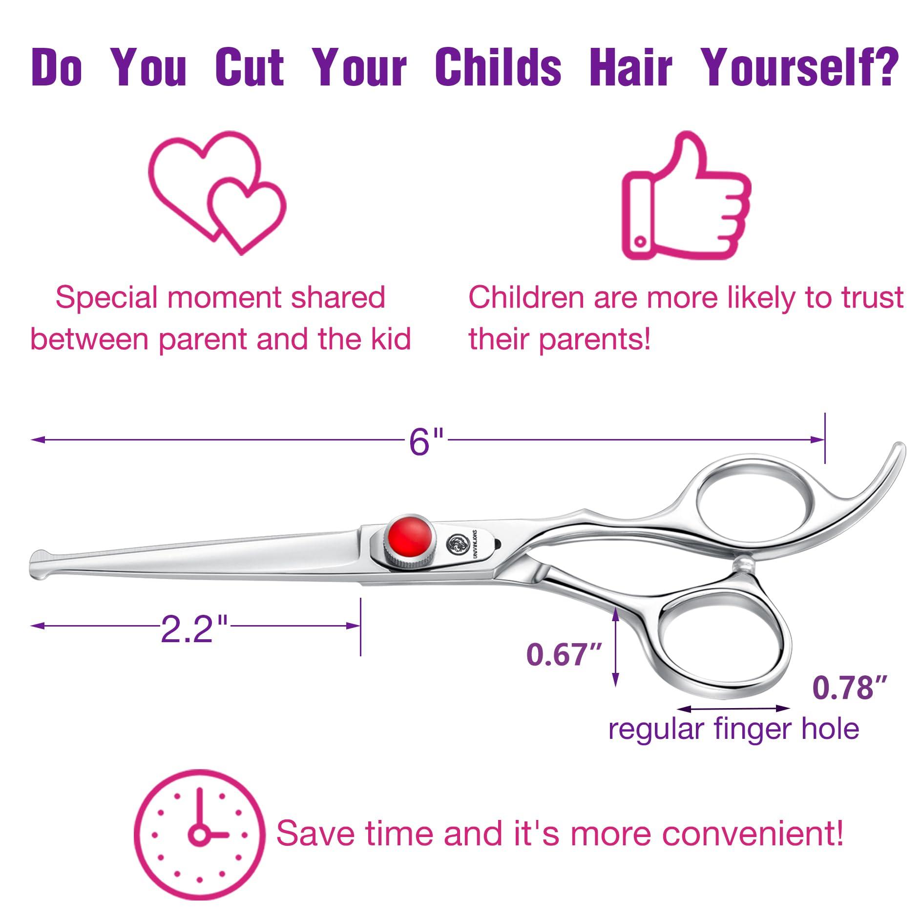 Dragon Creek 6\" Kids Hair Cutting Scissors Shears Safety Rounded Tips Kids Haircut Scissors for Children Baby Toddler Girls Boys Japanese Stainless Steel Silver Gift Dragon Creek