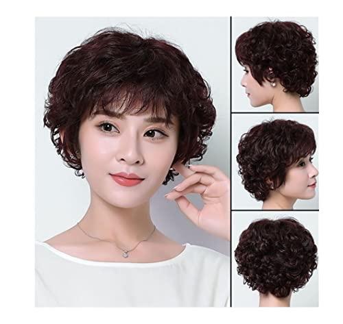 AQUETI AQUETI Wigs Daily Party Short Red Wigs for Women Natural Wig Wave Synthetic Full Old Lady Brown Wig Women Wig