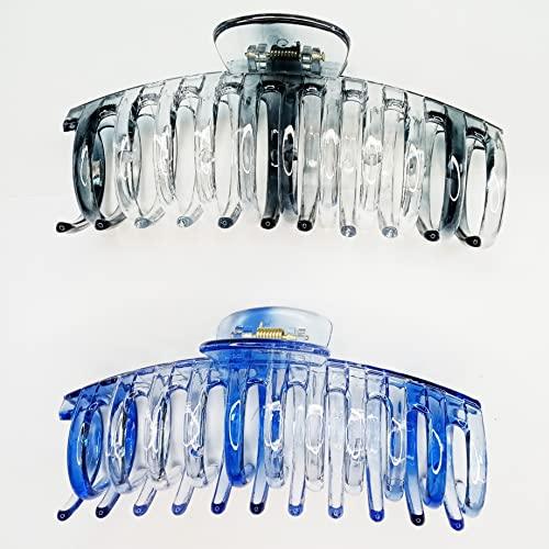 ACCGLORY Accglory 5.5 Inches Extra Large Hair Clips for Long Thick Hair Women’s Jumbo Hair Claw Clips 2 Counts in Set Hair Accessories (grey and marine blue)