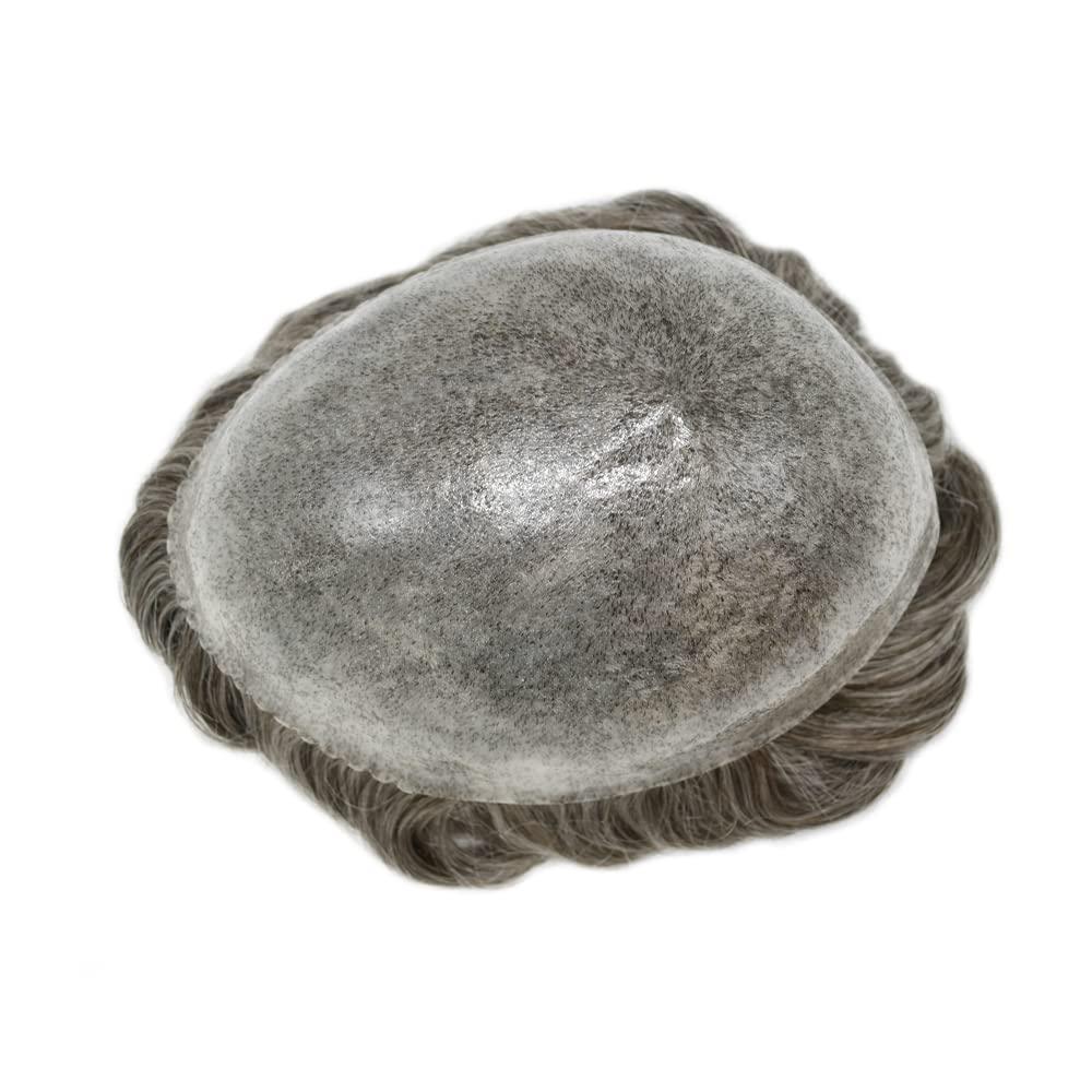 RESHE RESHE Toupee For Men 100% European Human Hair System For Men Hairpiece Hairpieces And Toupees Thin Skin Hair Piece Men All V-Looped Mens Toupee 8\'\'X10\'\' #460#4 Brown+60% Grey