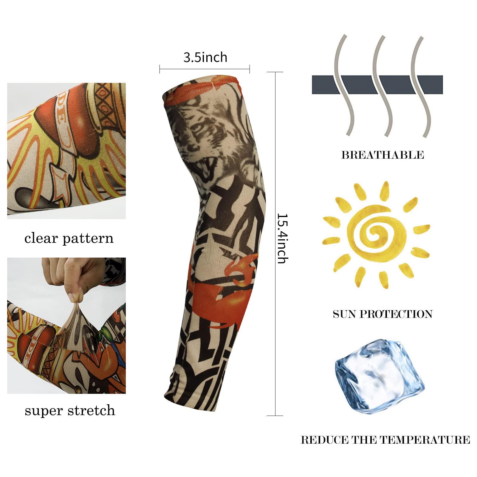 YARIEW Tattoo Sleeves for Men,YARIEW 6Pcs Arm Sleeves Fake Tattoos Sleeves to Cover Arms Sun Protection Sleeves Tattoo Sleeve Covers Tattoo Cover Up Sleeve Temporary Tattoo Sleeves for Men and Women (Set 4)