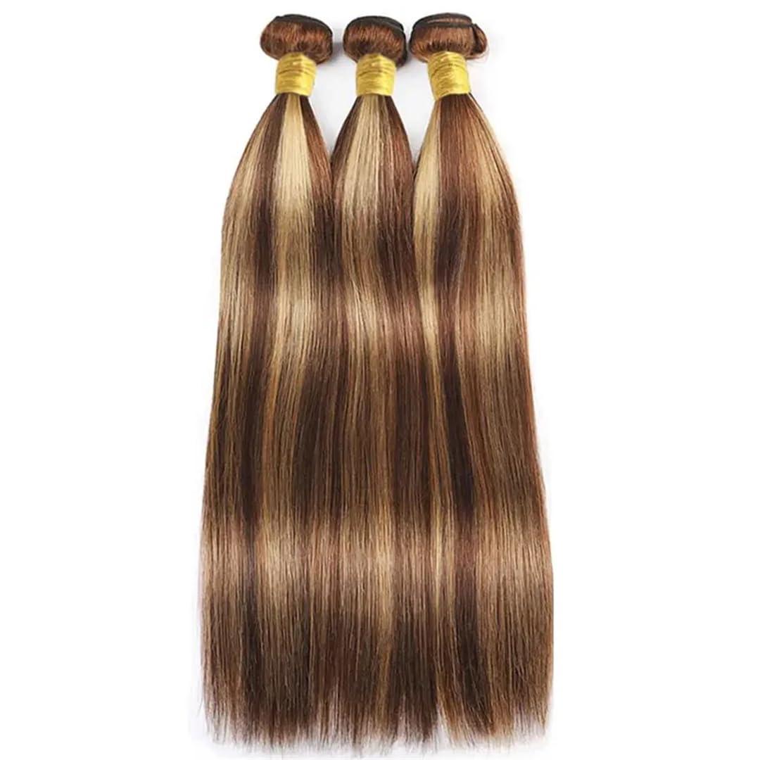 Wjnvfioo Highlight Bundles With Frontal Straight Bundles With Frontal Brazilian Human Hair Bundles With Frontal Free Part Highlight P4-27 22 22 22frontal18#13\" x 4\"