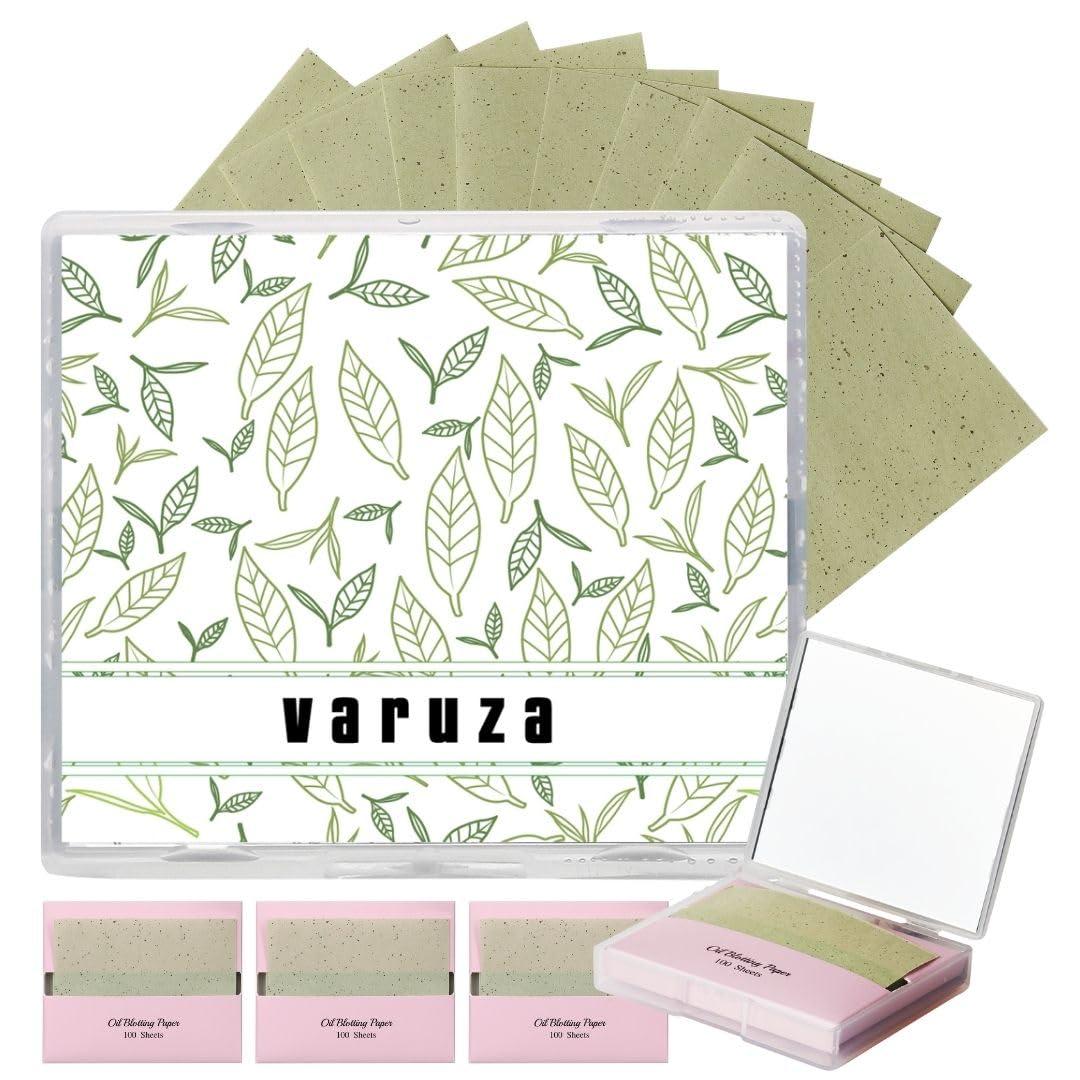 varuza [400 Counts + Mirror Case] Green Tea Natural Oil Blotting Sheets for Face with Mirror Case and Refills