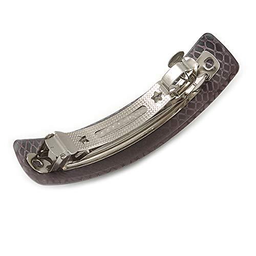 Avalaya Avalaya Taupe Snake Print Acrylic Square Barrette/Hair Clip in Silver Tone - 90mm Long