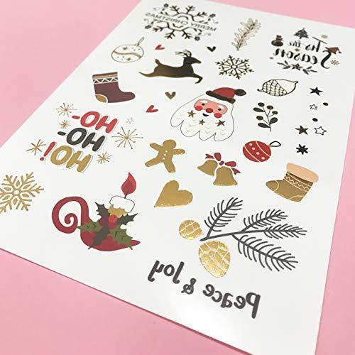 EVERJOY Everjoy Metallic Christmas Decorations Temporary Tattoos - 100+ Glitter Tattoo Designs, Merry Christmas Party Favors, Santa Claus, Snowflake, Mistletoe, Christmas Eve Gifts for Kids and Adults