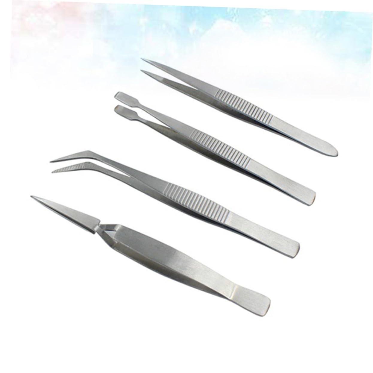 Ipetboom Ipetboom 4pcs Set Multifunctional Tweezer Repair Tweezers Kit Van Staal Vr Kit De Manicura Thehandy Curved & Straight Tips Diy Machine Repair Silver Color Pointed Non- Steel Tweezers Pointy