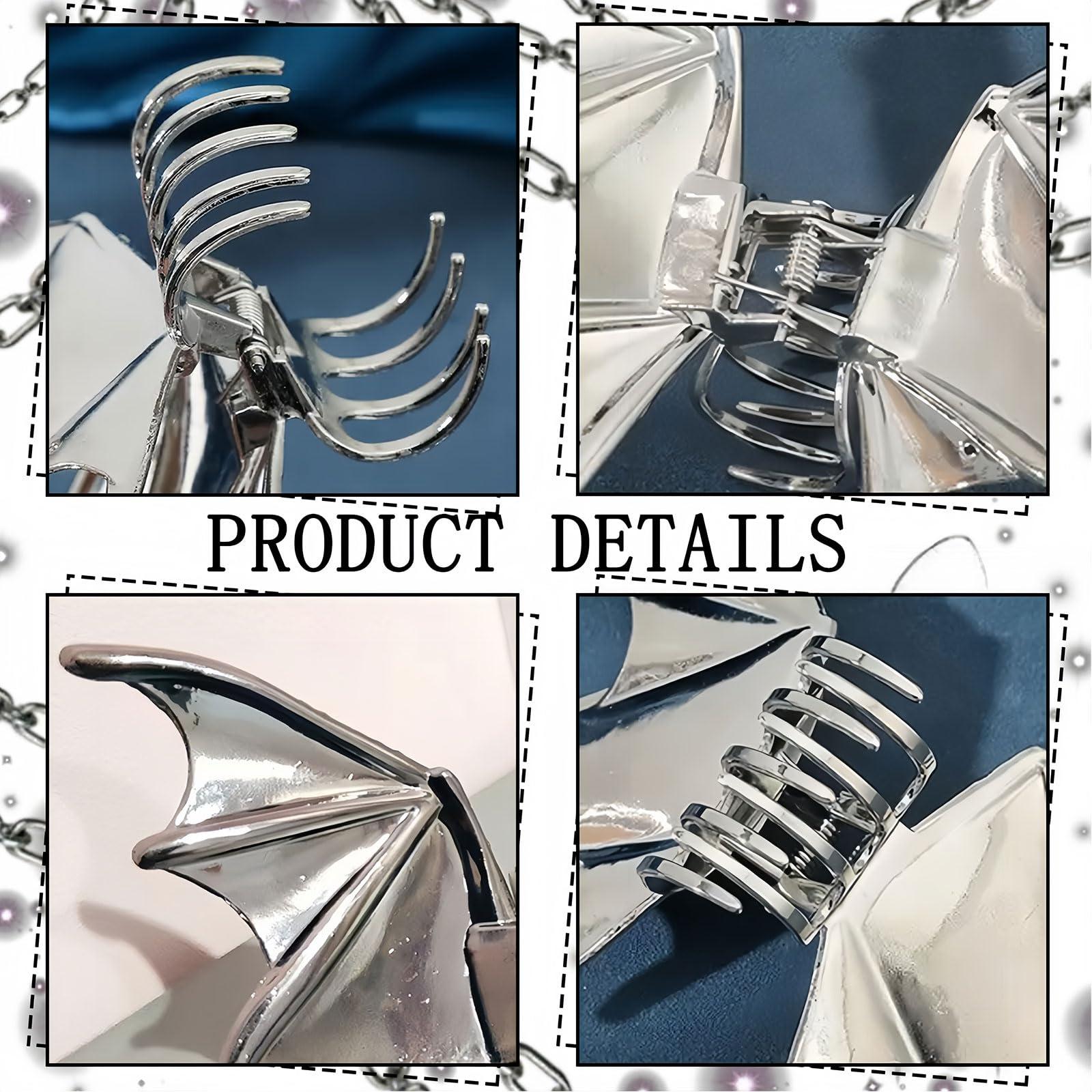 Vsdski Vsdski Bat Hair Clips Metal Silver Hair Claw Clips for Thick Thin Hair Halloween Hair Accessories for Women Punk non-slip Claw Clips Strong Hold Hair Jaw Barrettes for Cosplay Party Hair Supplies