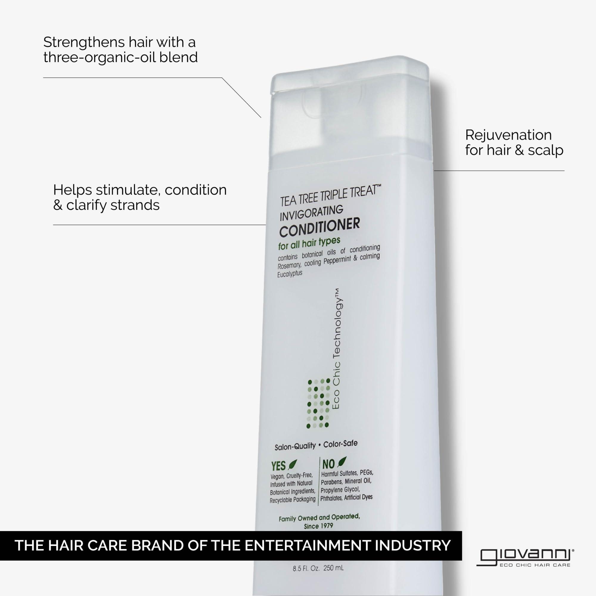 GIOVANNI GIOVANNI Tea Tree Triple Treat Invigorating Conditioner - Cooling Peppermint, Eucalyptus, Rosemary, Helps Dry Flaking Scalp, Paraben Free, Helps to Moisturize, Smooth & Detangle - 24 oz (Pack of 2)