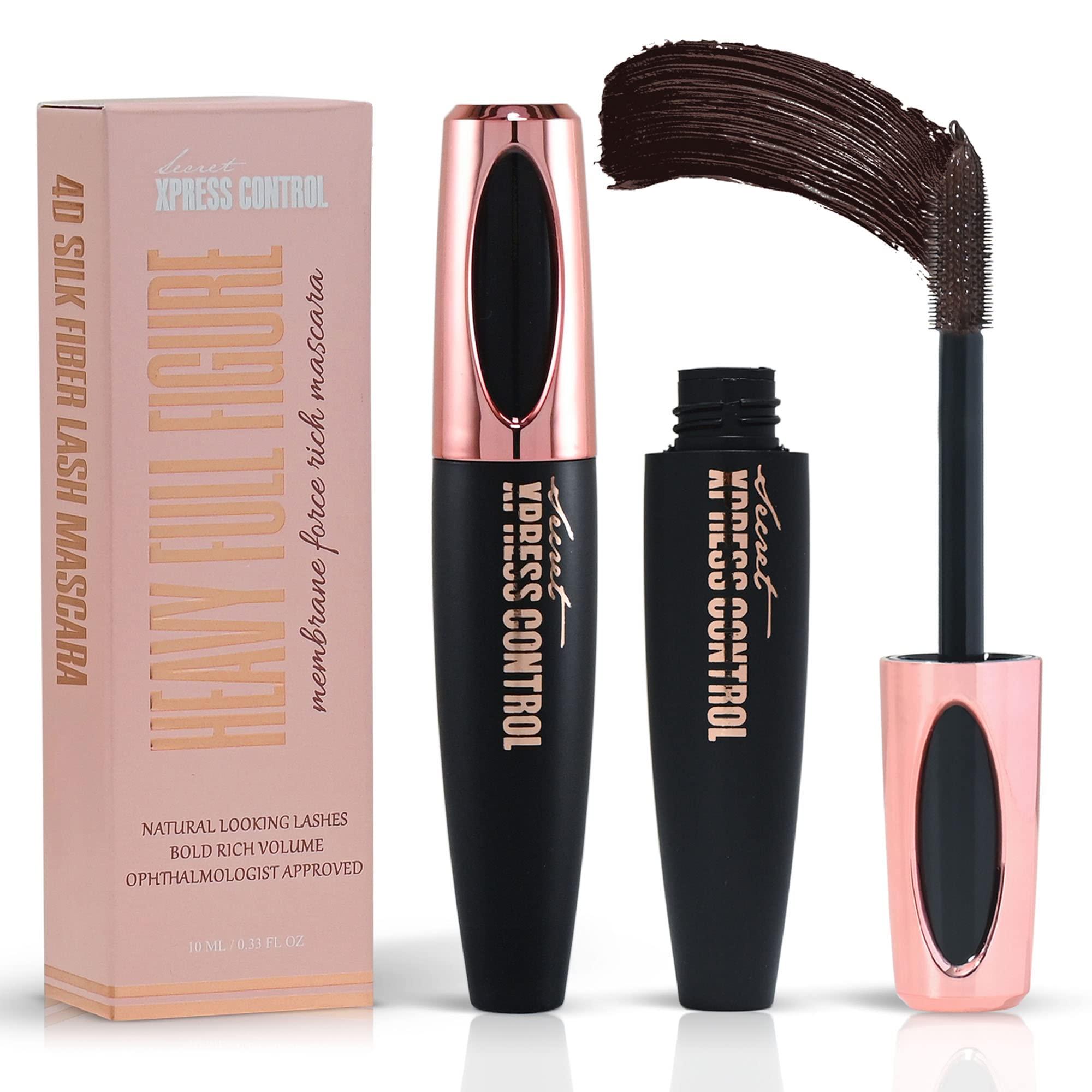 Secret Xpress Control Secret Xpress Control 4D Silk Fiber Lash Mascara, Lengthening and Thick, Volume, Long Lasting, Smudge-Proof, All Day Full, Long, Thick Eyelashes (Brown)