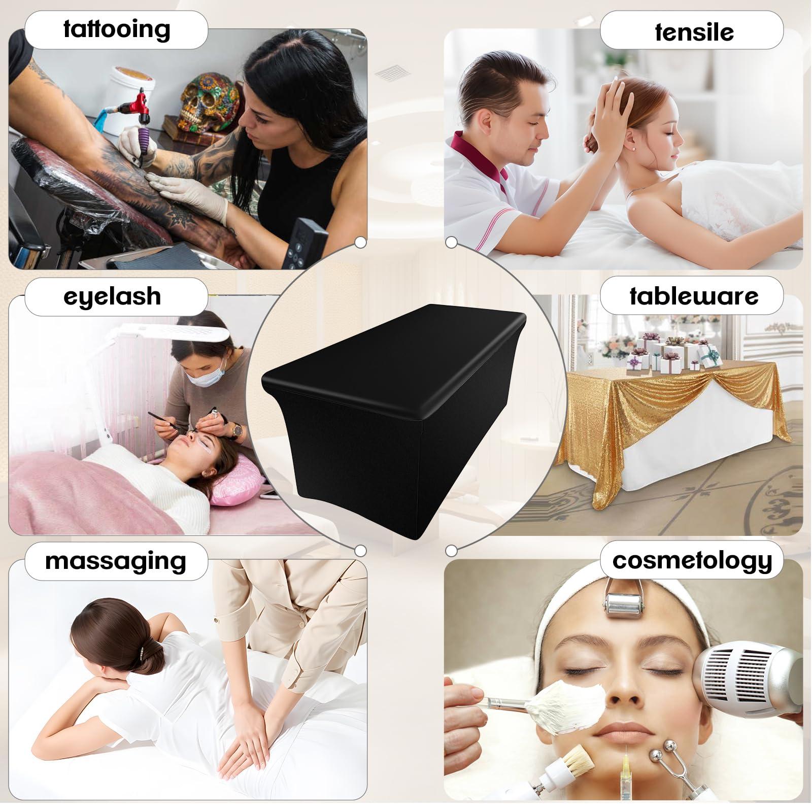 KIDOACOW KIDOACOW Leather Massage Table Cover Wipeable Massage Bed Cover Protector, Reusable & Waterproof Lash Bed Cover Fitted, Odorless Vegan Leather Spa Salon Bed Cover (Black Tablecloth for 6FT Table)