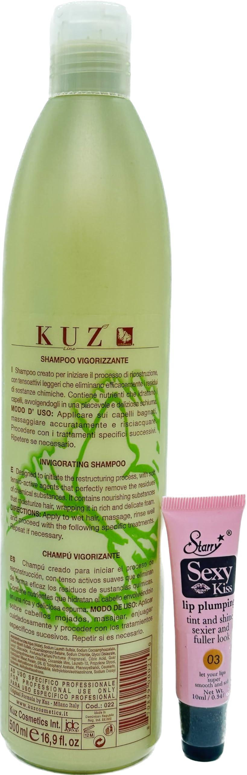 KUz KUz Shampoo Vigorizzante/Invigorating for Fragile and Dry hair 500ml/16.9 Fl Oz- Free Lip Starry Gloss 10 ml
