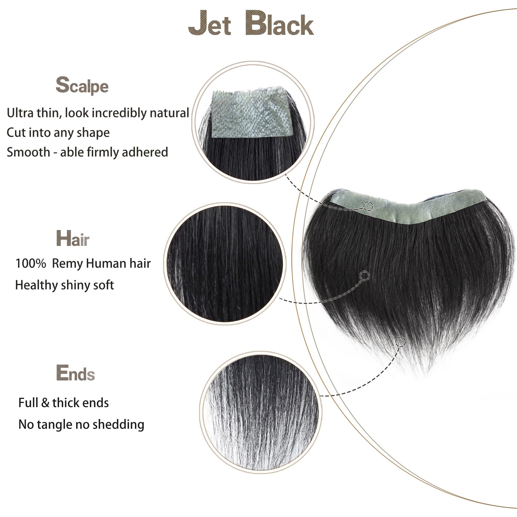 Meiverah Meiverah Frontal Hairpiece for Men Jet Black Hair Extension Hairline Loss Straight Tape in Human Hair Toppers Replacement Toupee (0.78"x6.3", Jet Black)