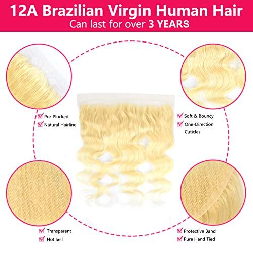 BERRYS FASHION BERRYS FASHION 613 Frontal 13x4 13x6 Human Hair 12A, Blonde Transparent Lace Frontal Only for Black Women, Body Wave Straight, 100% Brazilian Virgin Human Hair, Pre Plucked Hairline, 16 inch