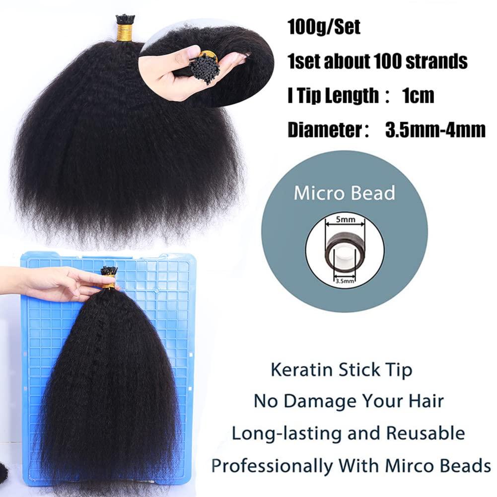 Kiss darling LASHES I Tip Human Hair Extensions Kinky Straight I Tip Hair Extensions Italian Coarse Curly I Tip Real Human Hair Extensions for Black Women Cold Fusion 100G 100Strands/Pack 16 Inch