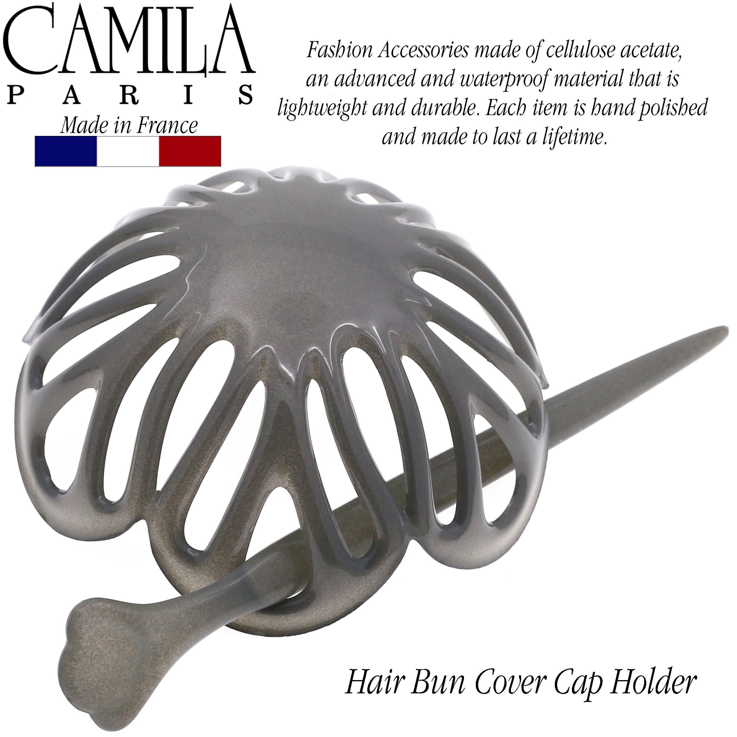 Camila Camila Paris CP3145 French Hair Bun Clip Maker Cover Cap Holder, Gray, Round Dome Bun Hair Clip for Women Hair Updo, Styling Hair Bun Accessories for Women, No Slip and Durable, Made in France