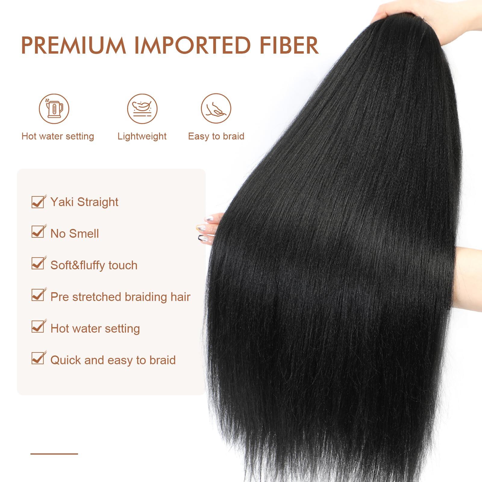 DIFUNEE DIFUNEE Pre-stretched Braiding Hair - 36 Inch 8 Packs Natural Black Super Long Braiding Hair For Twist or Box Braids, Yaki Texture Hot Water Setting Synthetic Braiding Hair Extensions (36 Inch, 1B-8P)