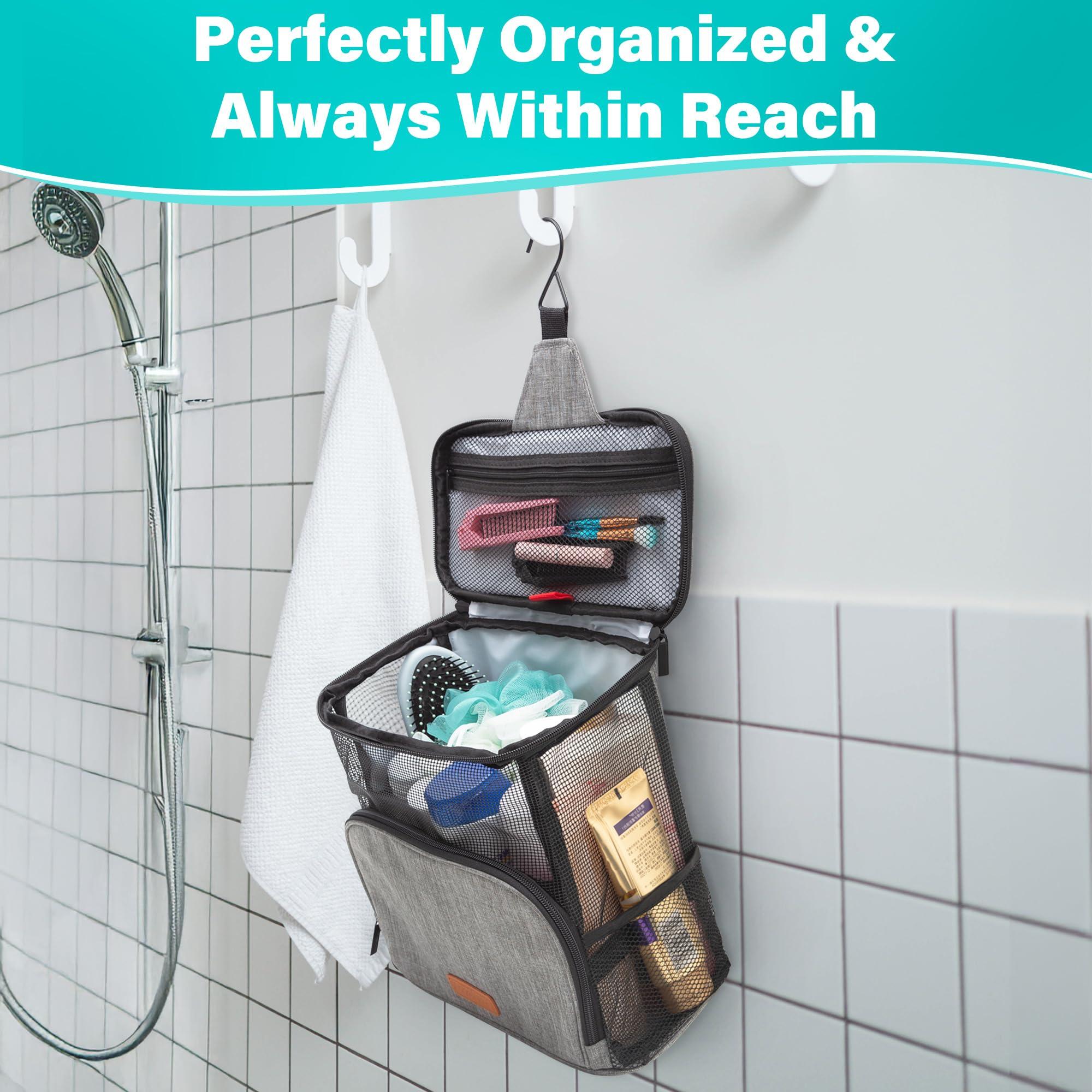 Hiverst Hiverst Hanging Toiletry Bag, Shower Caddy Tote Bag (Updated Version, Full Size Bottle Compatible), Bath Organizer for College Dorms, Gym, Camp, Women Men, with Funny Luggage Tag