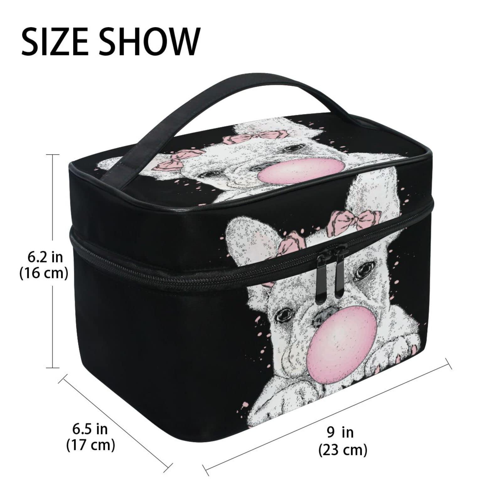 ZOEO ZOEO Makeup Train Case Pink Bulldog Puppy Bubbles Korean Carrying Portable Zip Travel Cosmetic Brush Bag Organizer Large for Girls Women