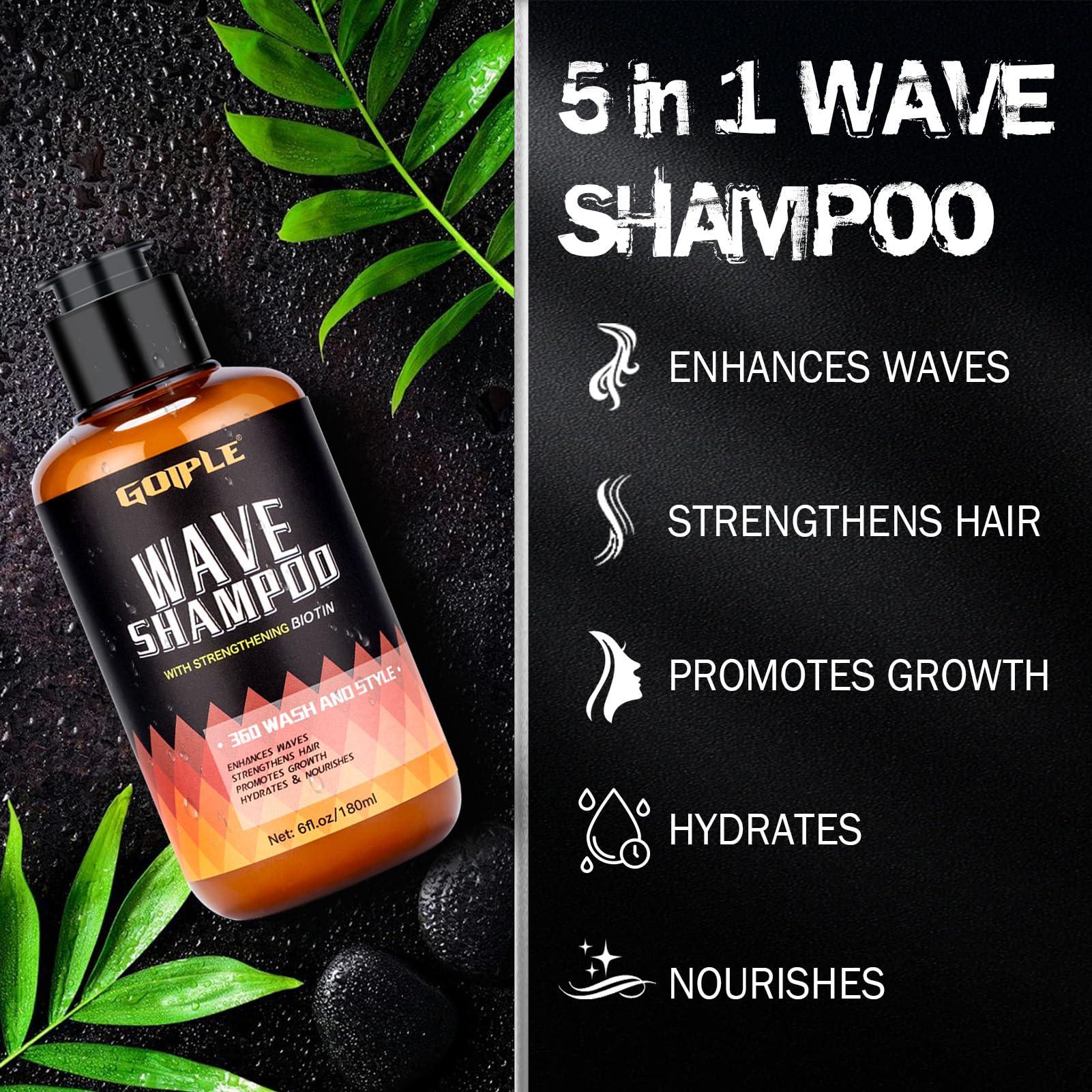 Goiple 360 Waves Wash Shampoo -Wave Shampoo for Black Men 360 Wave Shampoo Hydration Shampoo Enhance Waves Shampoo Strenghtens Hair Promote Growth Wave Shampoo Easy Wash 360 Wave Training Wave Pomade Set