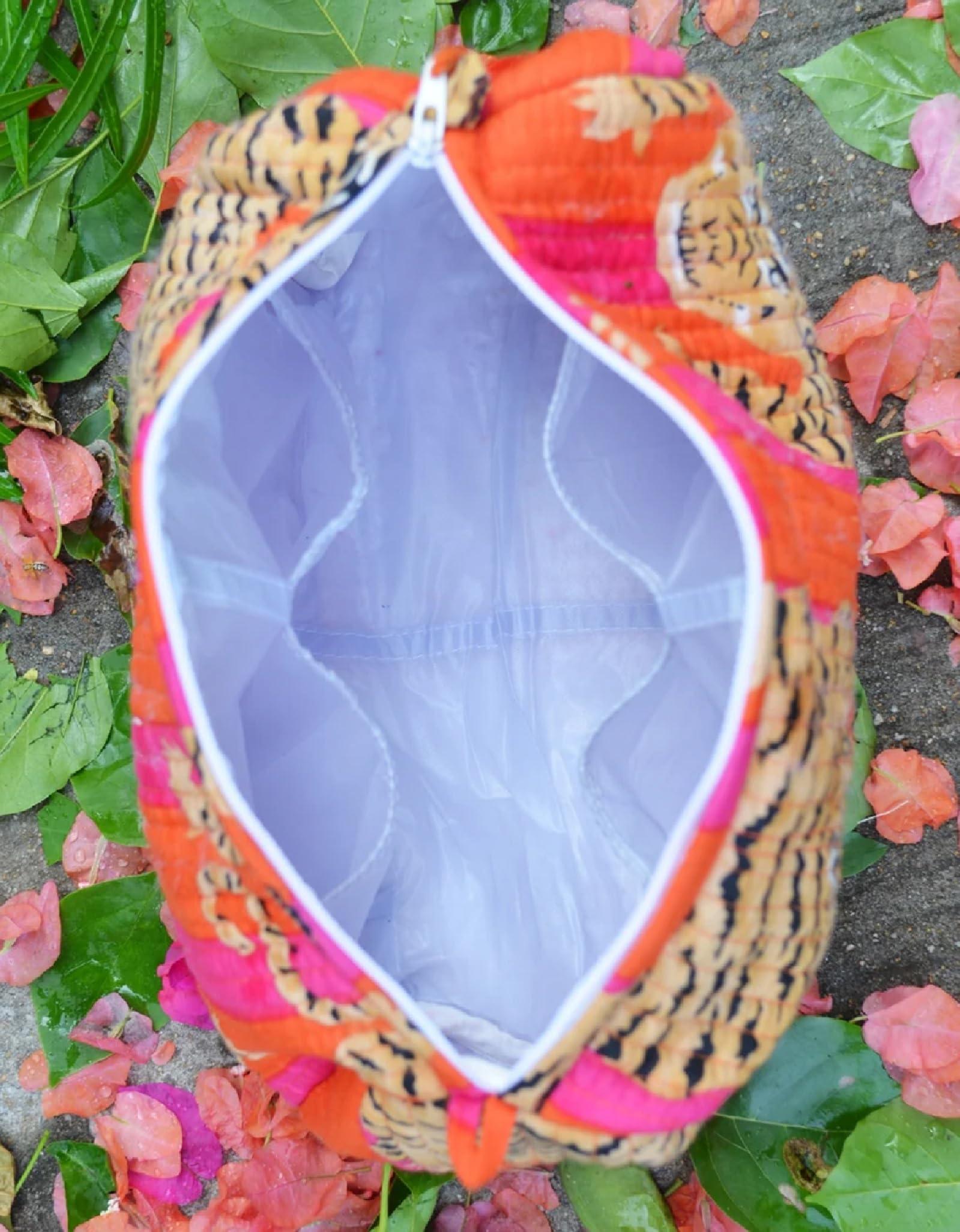 Generic Tiger Print Makeup Bag Set of 3 Pieces Indian Quilted Wash Bag Travel Organizer Kit Storage Bag for Women Makeup Bag Travel Cosmetic Bag