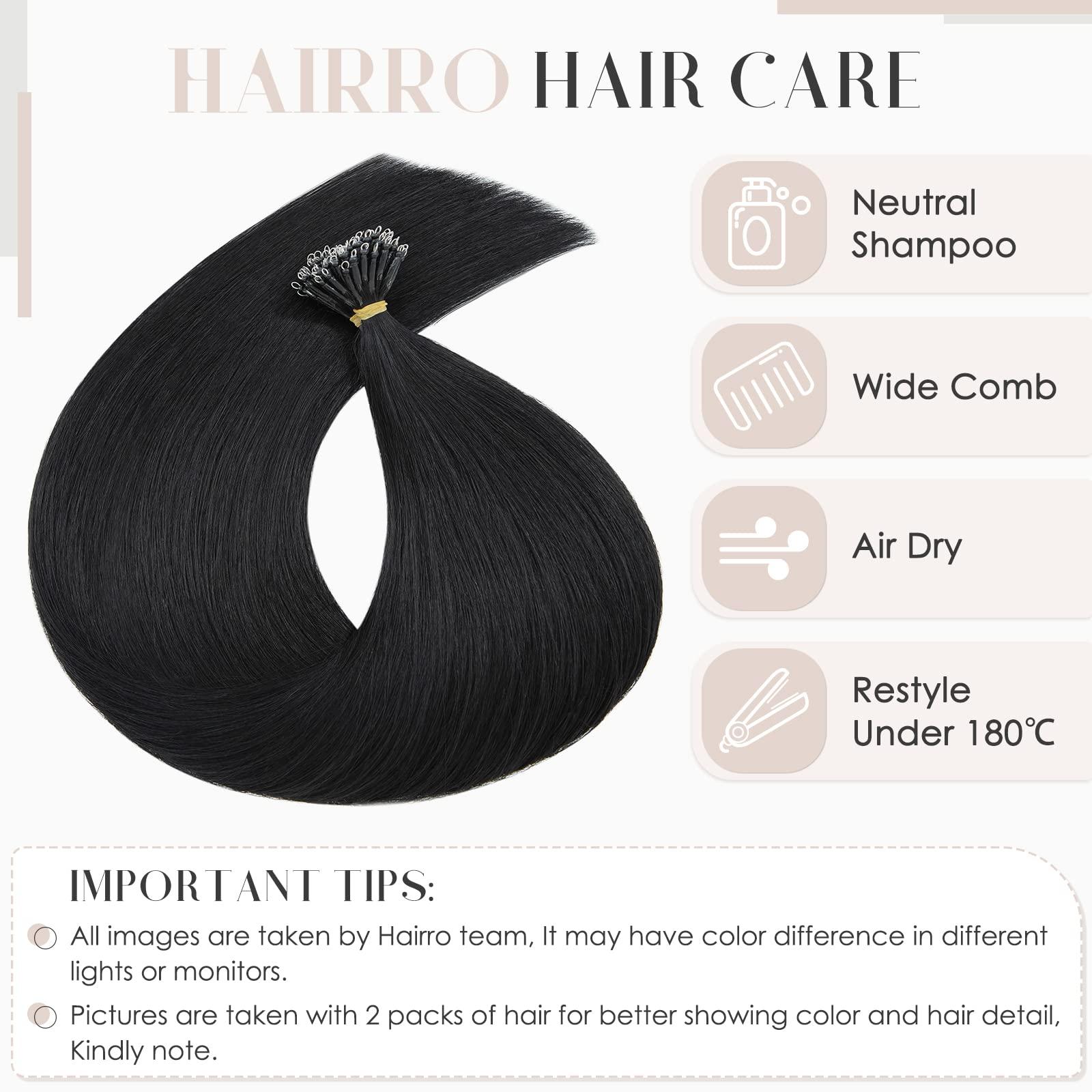 Hairro Hairro Nano Beaded Human Hair Extensions Pre Bonded Cold Fushion Nano Bead Nano Ring Keratin Tip Remy Hair Extensions For Women 24inch 50g/PACK 50 Strands #01 Natural Black