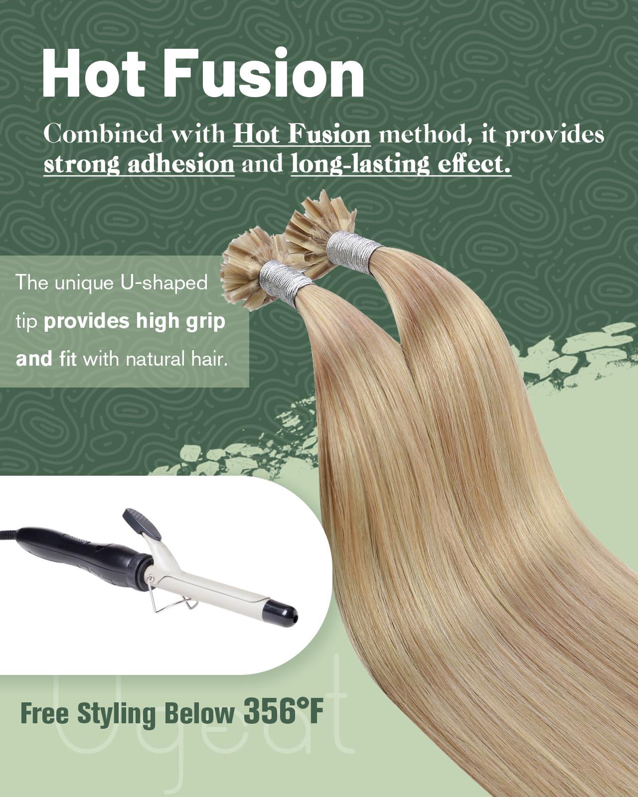 Ugeat Ugeat Utip Human Hair Extensions Dark Ash Blonde Highlights Golden Blonde U Tip Keratin Bond Hair Extensions for Women Add Length No Shedding 22 Inch 50G 50S