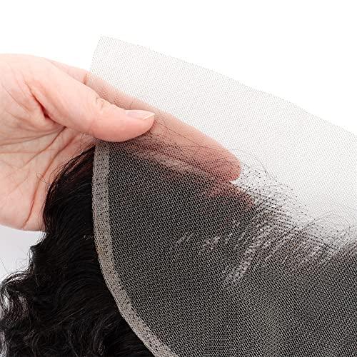 ROYAL IMPRESSION Deep Wave Ear To Ear 13x4 HD Lace Frontal Closure 100% Unprocessed Brazilian Virgin Human Hair Swiss Lace Frontal Closure 180% Density Brazilian Deep Curly Frontal Closures Natural Color (22 Inch)