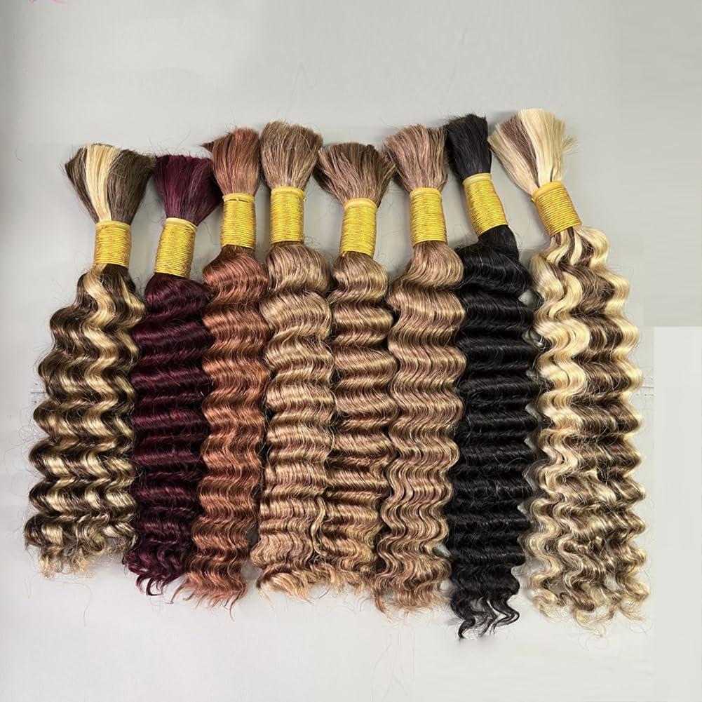 Kiss darling LASHES Micro Braiding Hair Human Bulk Hair Deep Wave Bulk 16\"Inch Brazilian Virgin Human Braiding Hair for Micro Braids Hair No Weft Human Hair Braids Extension #2 Brown Color