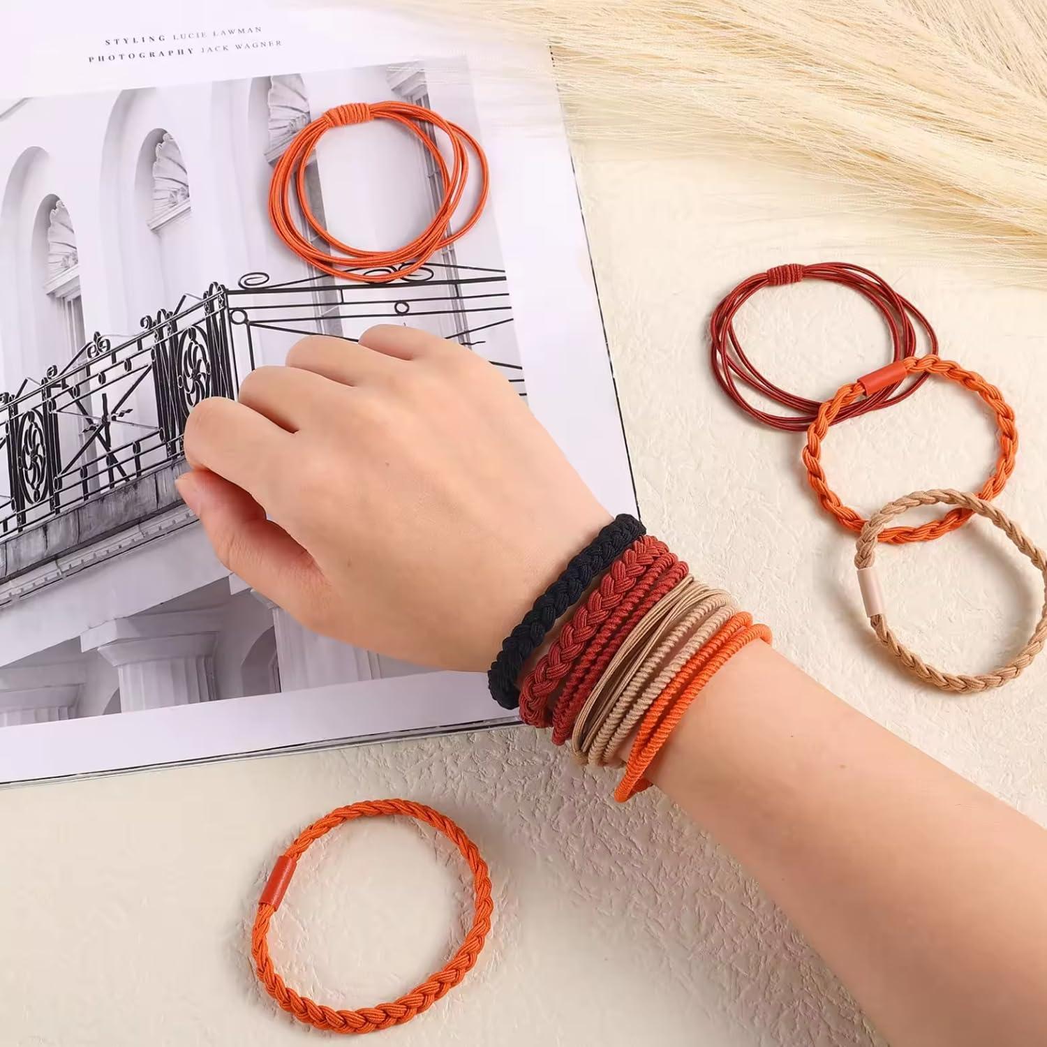 Elm City Direct 12pcs Hair Tie Bracelets, Boho Hair Ties, Hair Ties for Women, Elastic Hair Ties, Hair Bands for Ponytails (Burgundy)