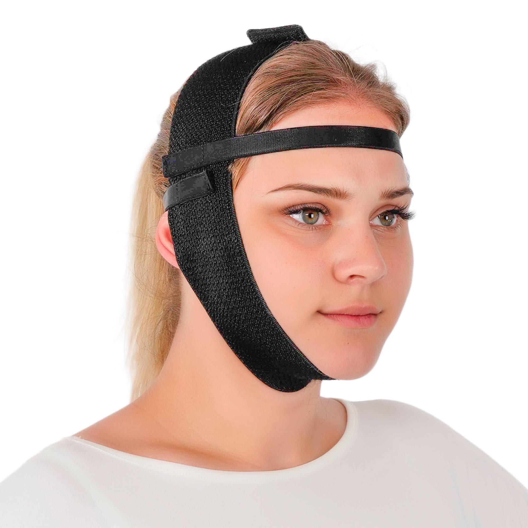 ikido Post Surgery Facial Compression Garment Chin Strap Band, Double Chin Face Wrap Tape, Jawline Exerciser, Face Slimmer, Jowl Tightening, Chin Lifting Belt (Black)