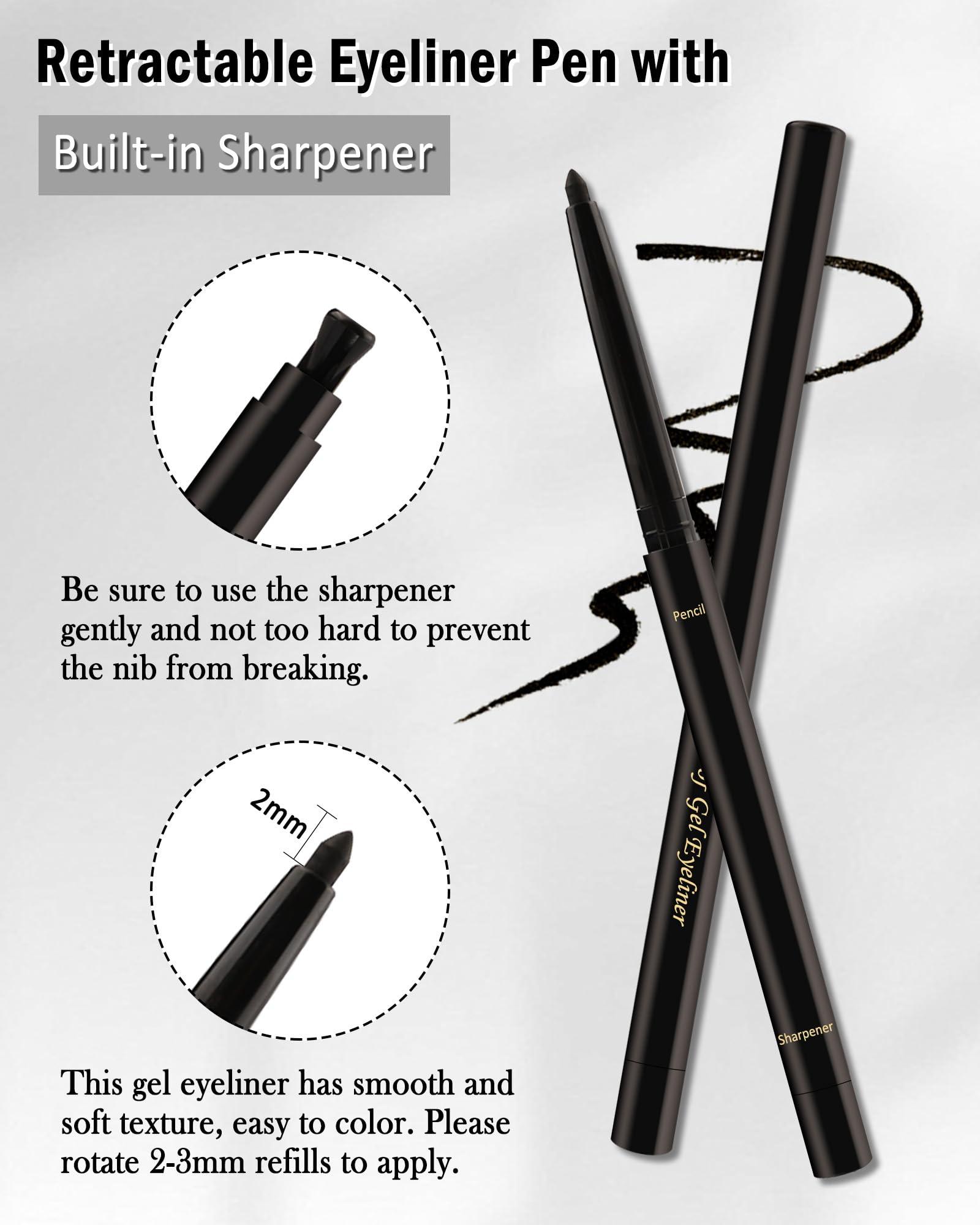 Lestpola Black+Brown+Nude Waterline Eyeliner Pencil, Cream Gel Eye Liner Pencils for Older Women, Waterproof Smudge-Proof Retractable Eyeliner Pen, Long Lasting 24H, Water Line Eyeliner for Sensitive Eyes-3Pcs