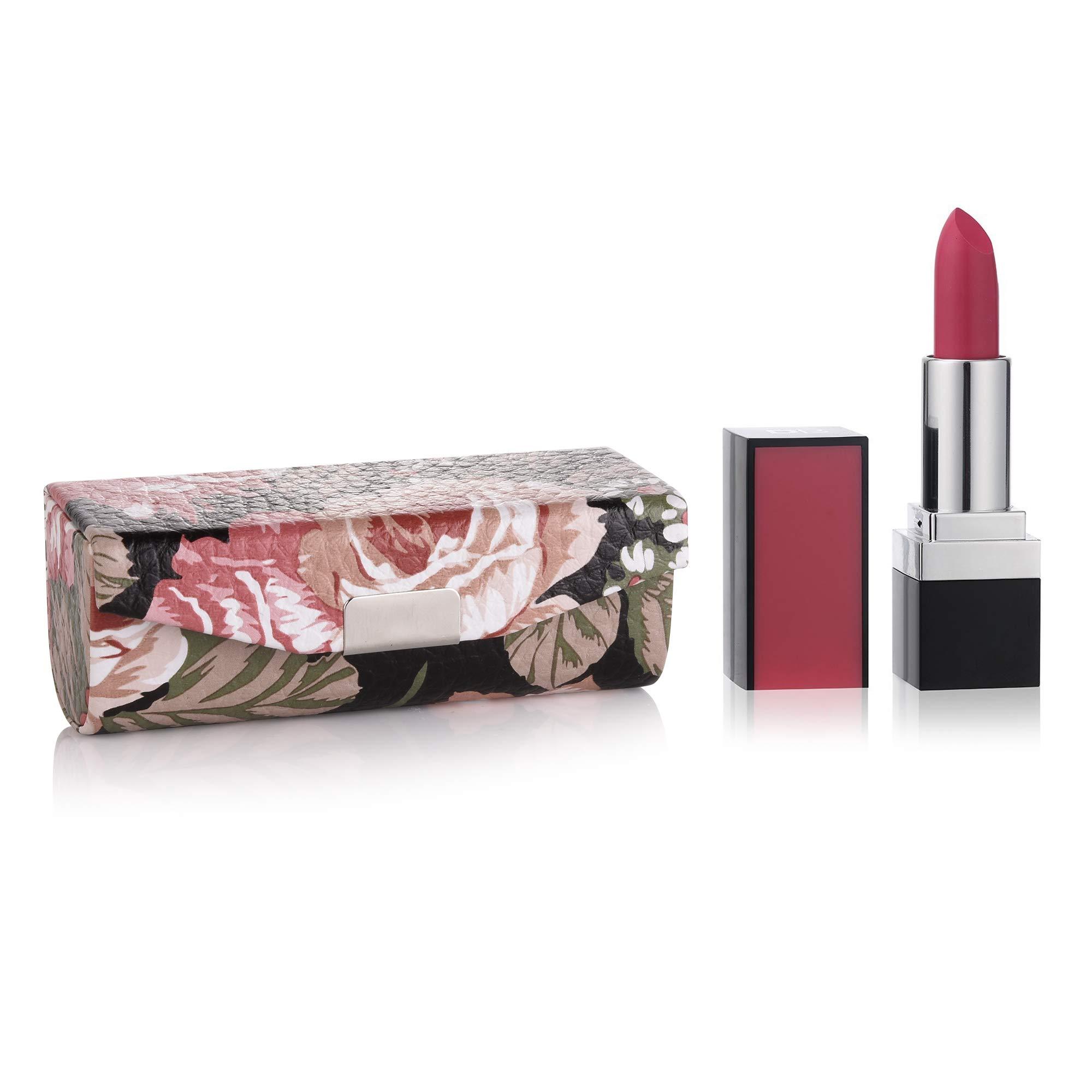 Beautyflier Beautyflier Women’s Soft Leather Lipstick Case Holder with Mirror Rectanglet Makeup Travel Cases for Purse Lipstick Holder (Black Flower)