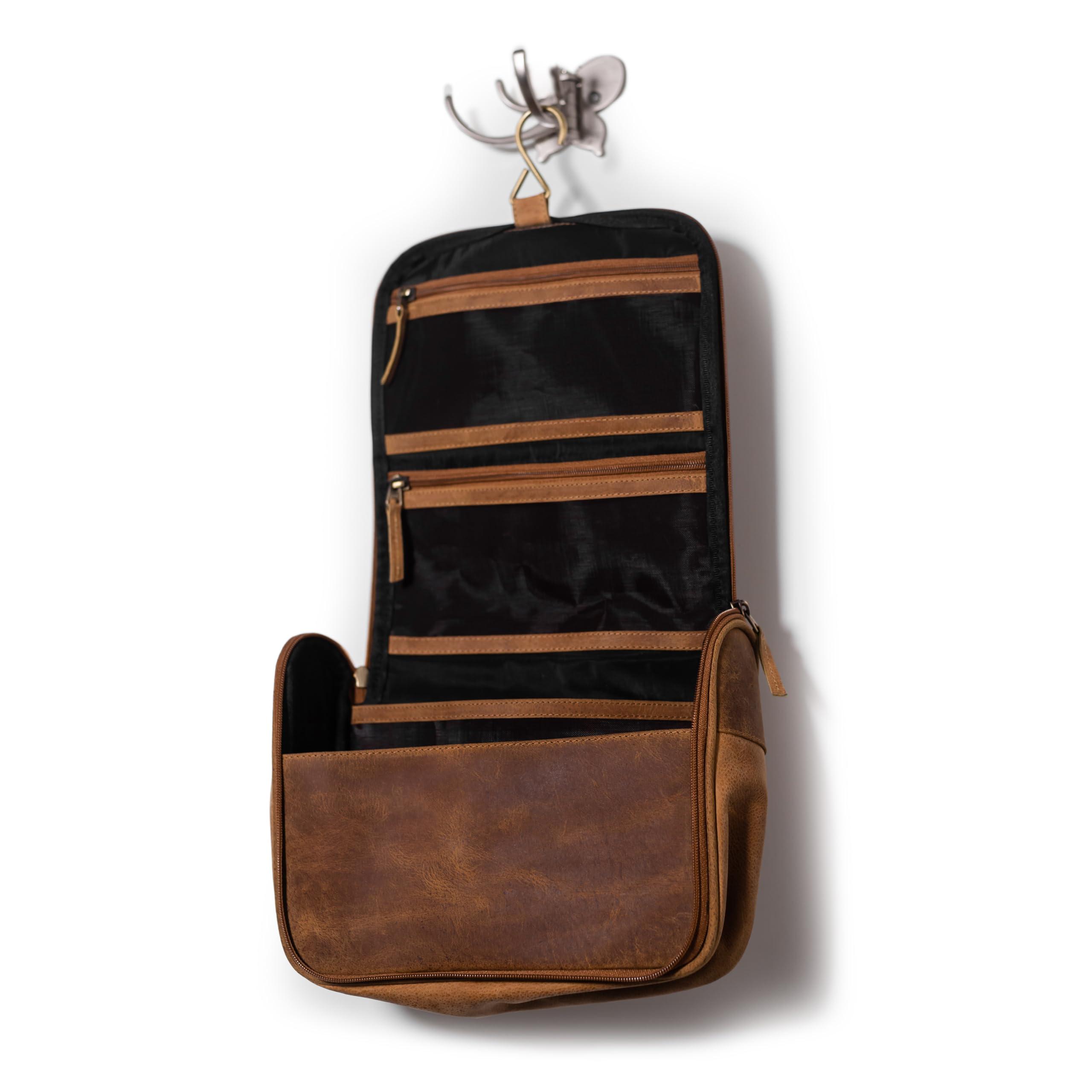 L LEATHERESQUE L LEATHERESQUE Lincoln Genuine Buffalo Pull-up Leather Hanging Toiletry Bag Dopp Kit Shaving Kit Cosmetics Bag Travel Case