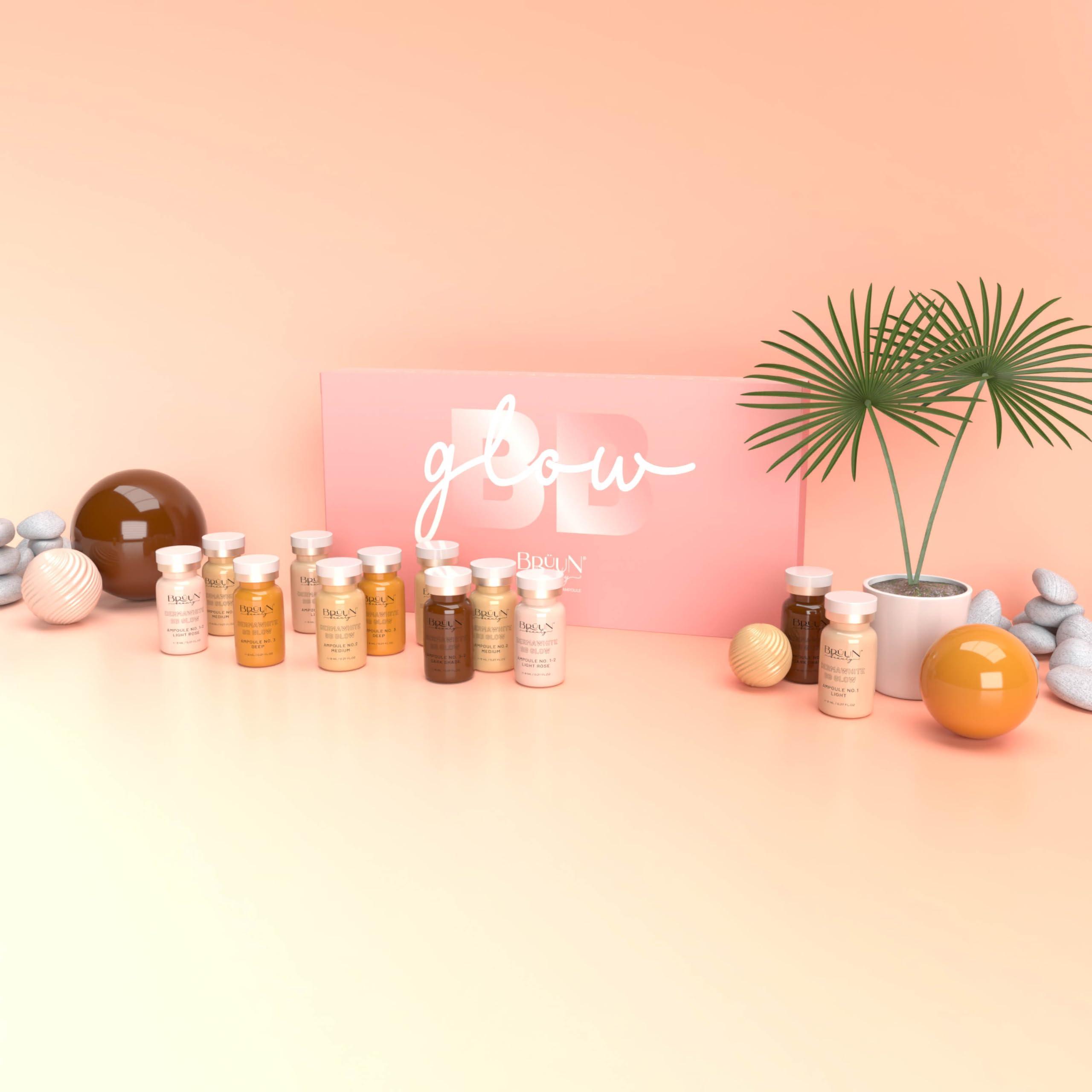 BRUN BRUN BB Glow Starter Kit of 12 Vials for Spa and School - A Pigment Set for Skin Care to use with Derma Pen and Rollers for Fresh Look and Lasting Results