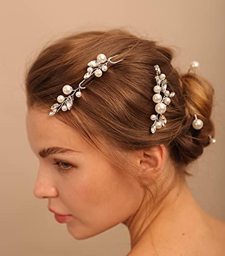 BERYUAN BERYUAN Bridal Rhinestone Pearl Hair Pin Set Women Crystal Silver Wedding Hair Accessory Gift for Her Party Headpiece for Bride Bridesmaid Girls ?7 pcs) (Silver)
