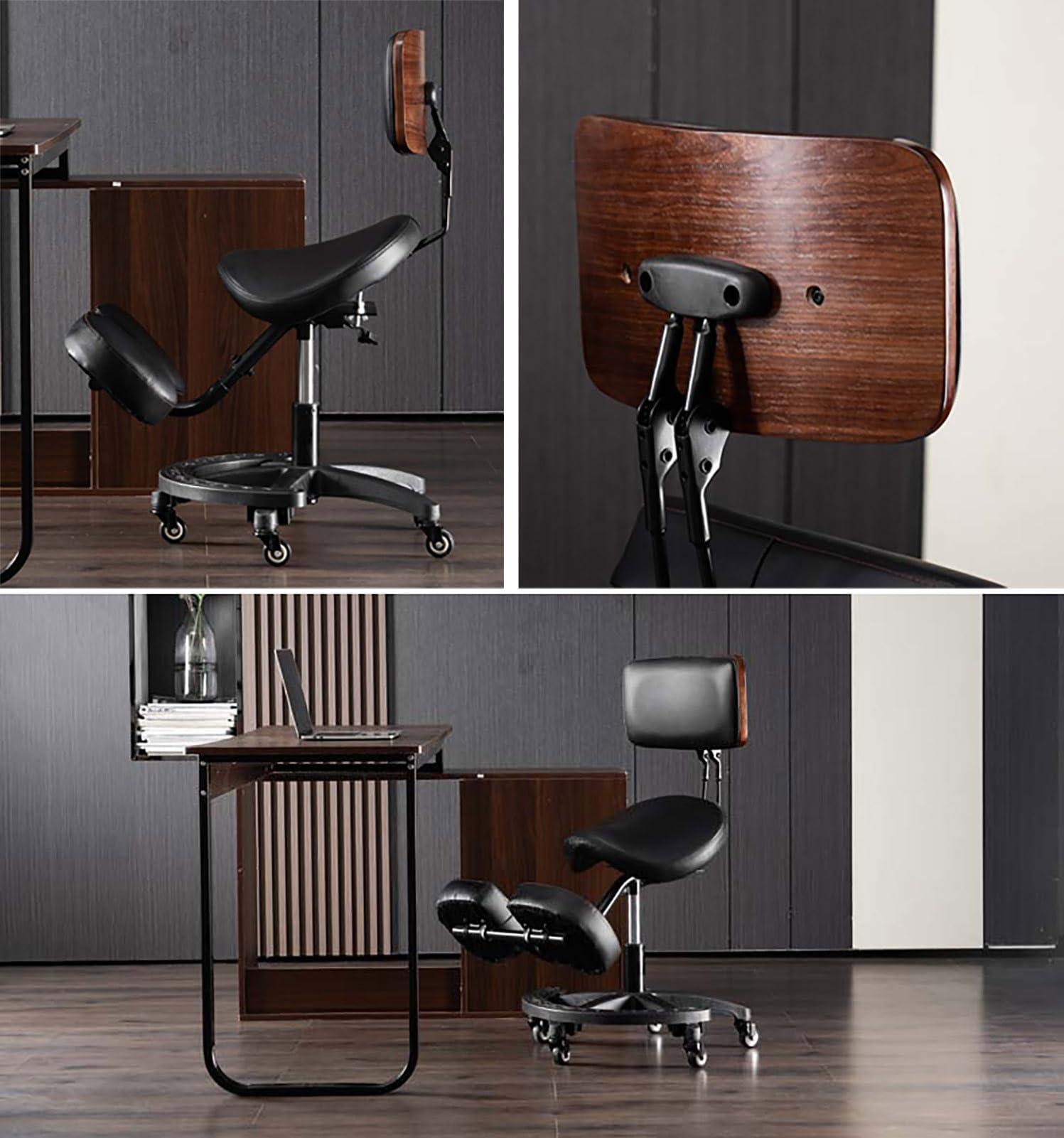 CMYUN Office Ergonomic Saddle Stool/Kneeling Chair, Heavy Duty Rolling Chair with Back Support, Adjustable Kneel Chair for Dental Saloon Spa